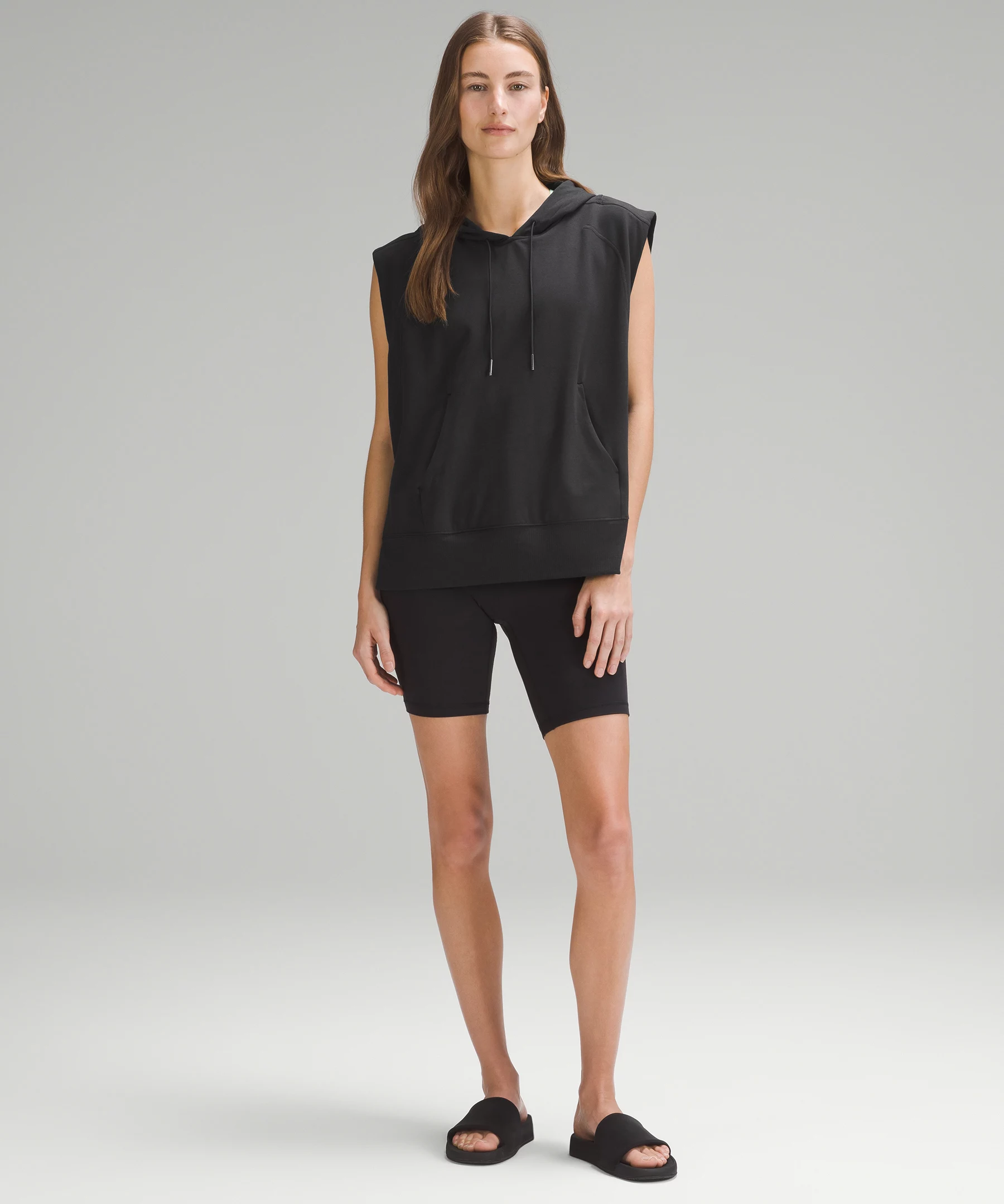 French Terry Sleeveless Hoodie Black