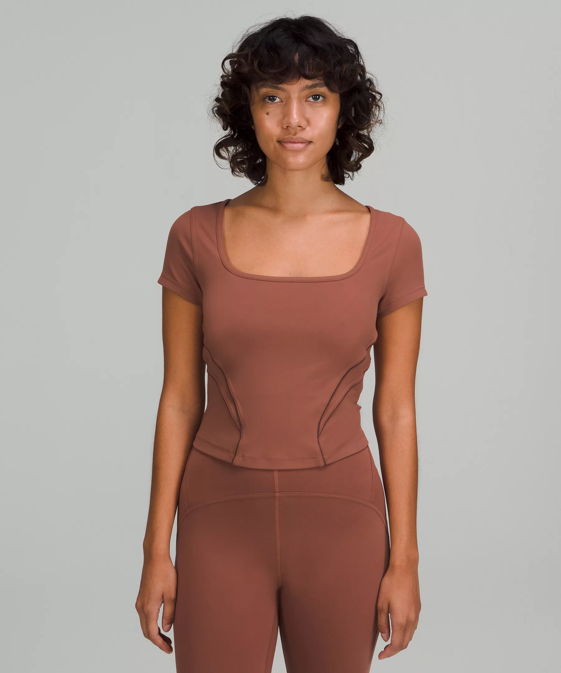Square Neck Mesh and Nulu Yoga T-Shirt Ancient Copper