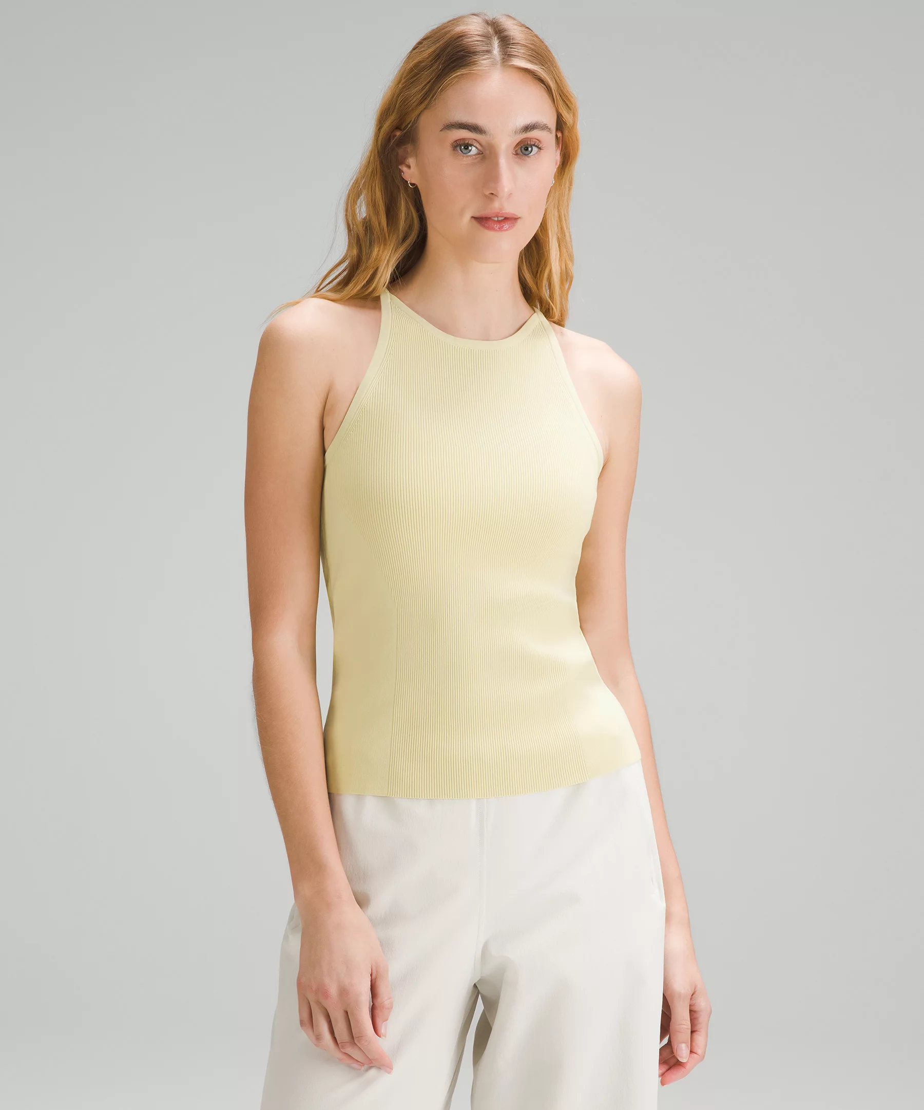 Lightweight Ribbed Knit Tank Top Finch Yellow