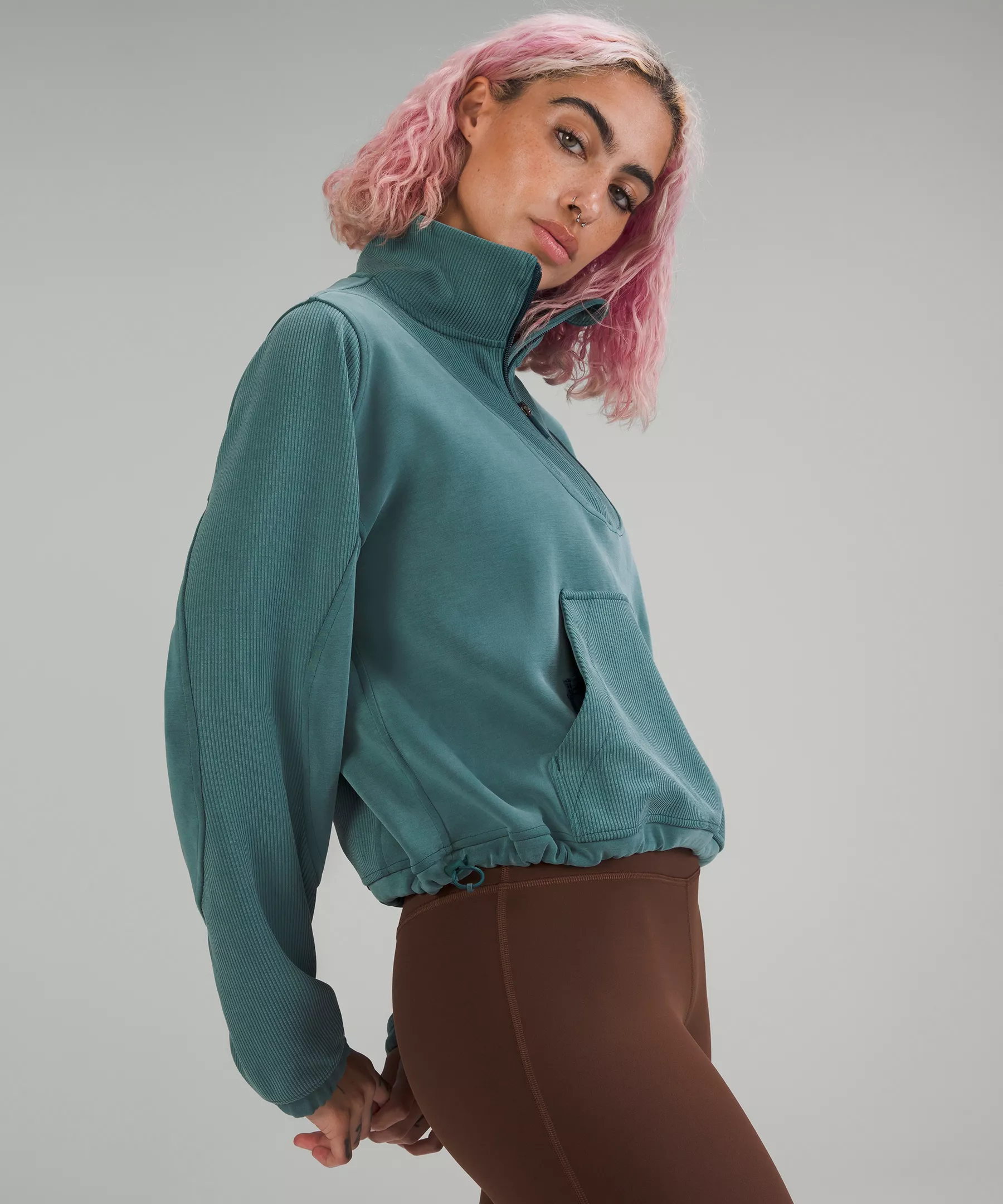 Brushed Softstreme Ribbed Half Zip Green Jasper