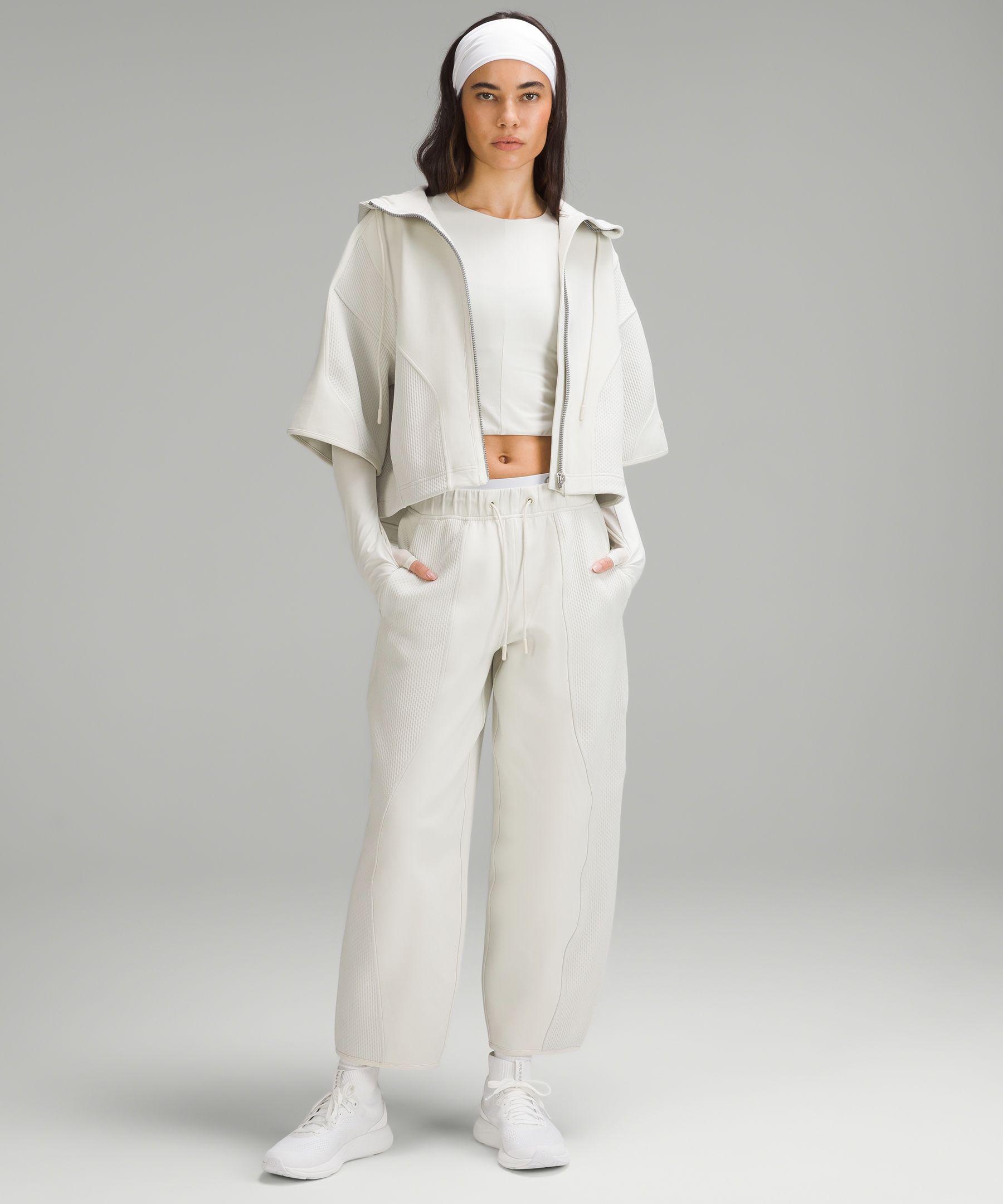 Mixed Fabric Relaxed-Fit Tapered High-Rise Pant bone