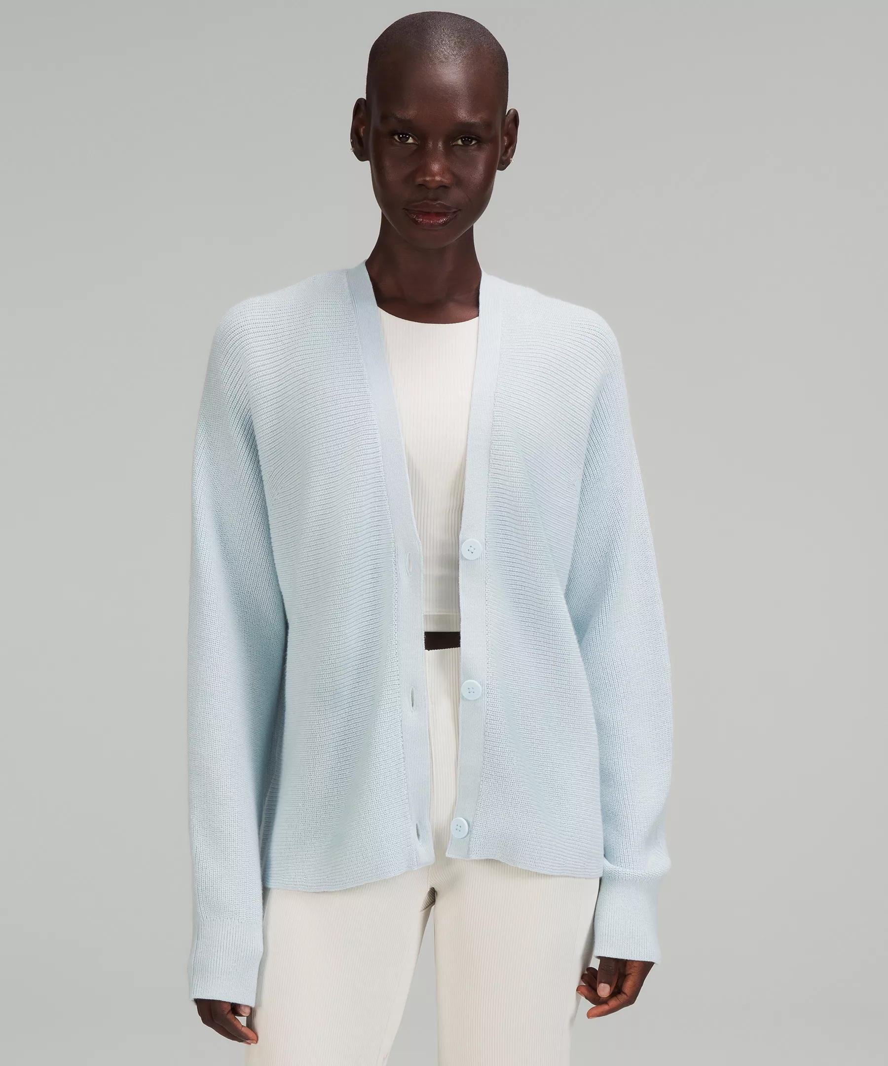 Merino Wool-Blend Cardigan Powder Blue