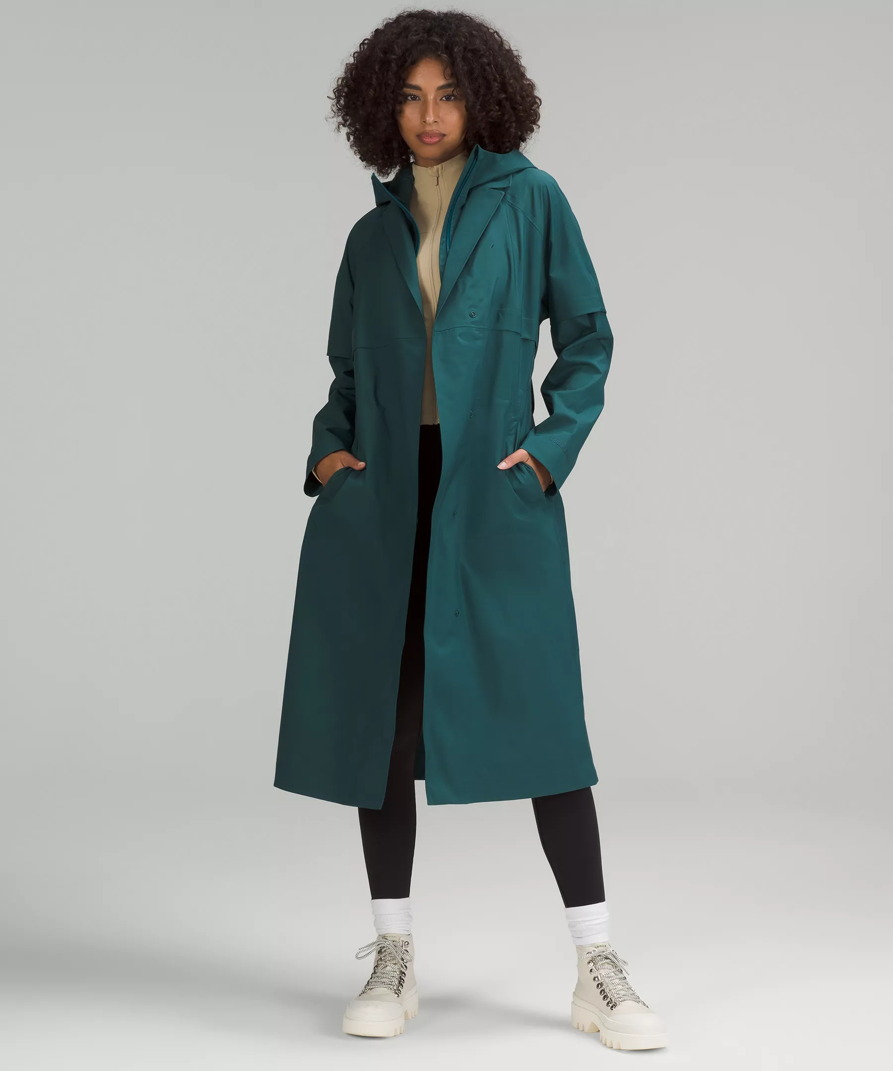 Belted Rain Trench Coat Green Jasper