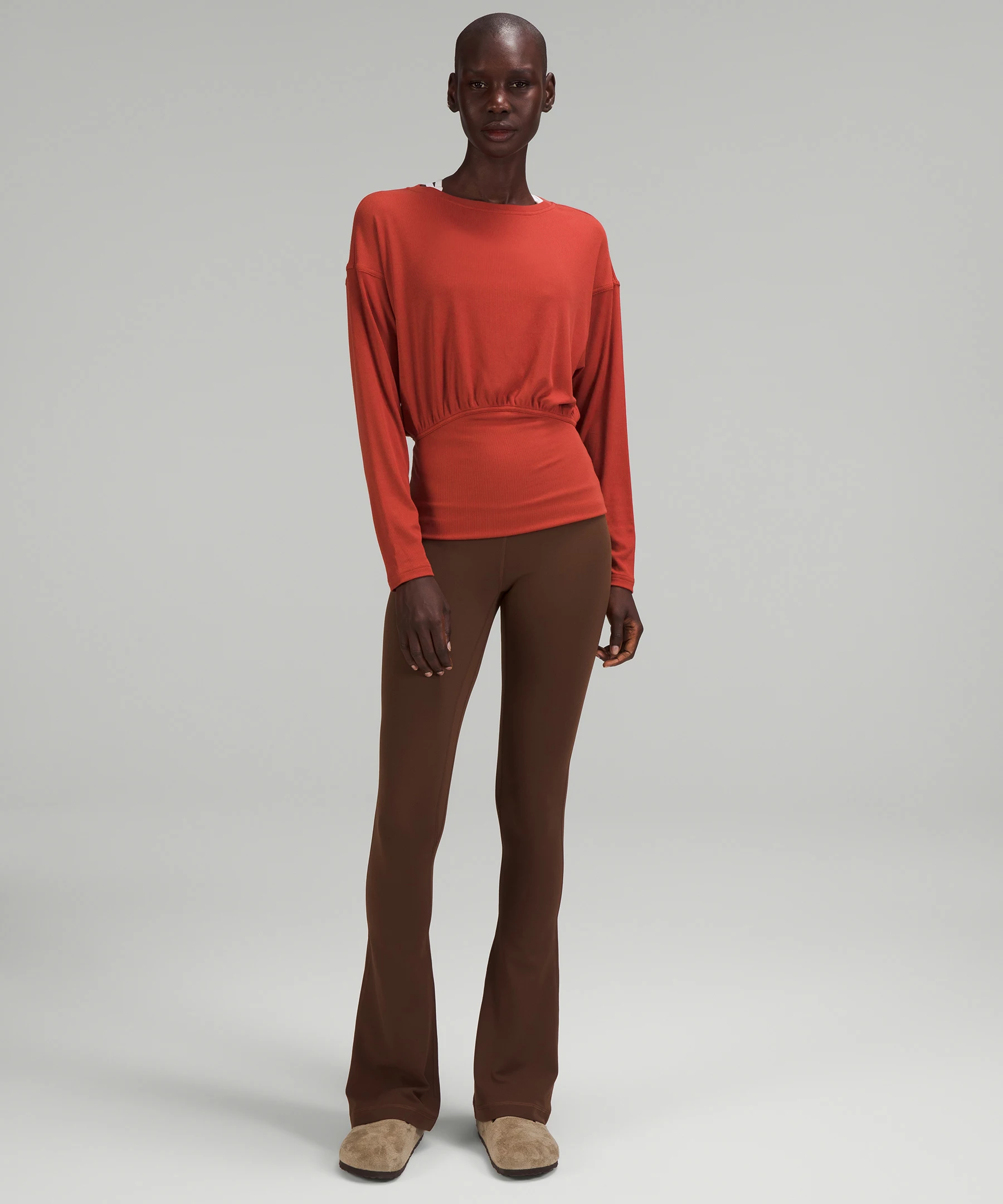 Ribbed Modal-Silk Blend Long Sleeve Shirt Cayenne