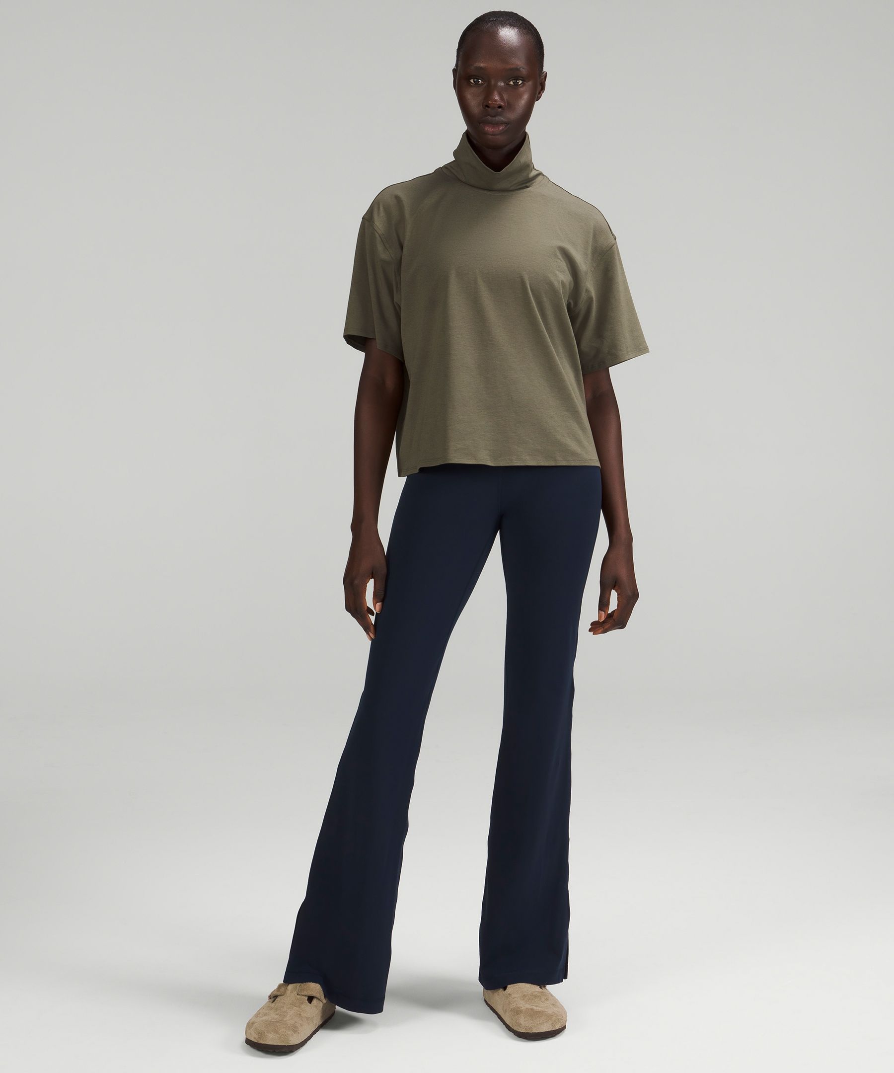 Relaxed-Fit Cotton-Blend Turtleneck T-Shirt Carob Brown