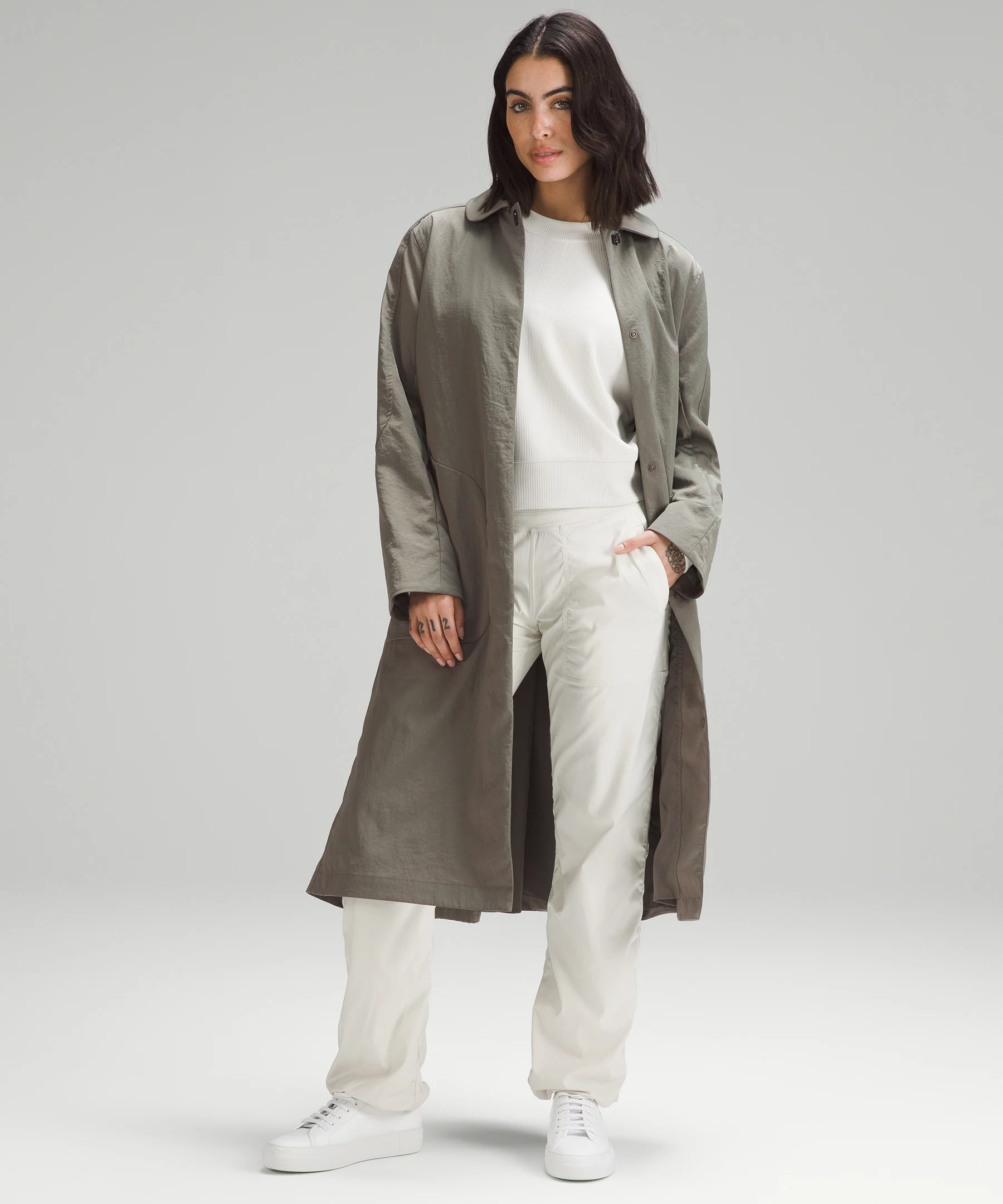 Lightweight Collared A-Line Coat Grey Sage