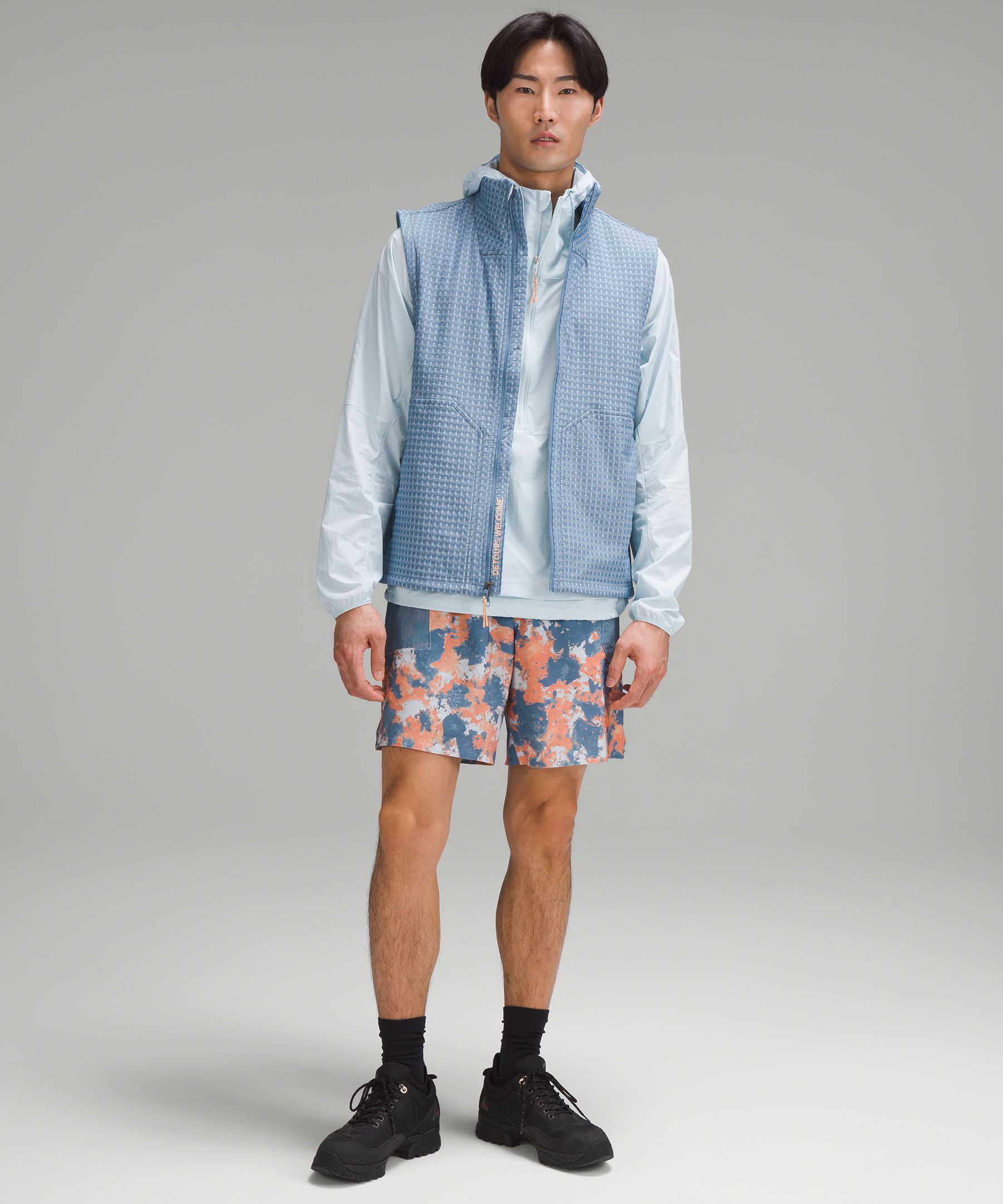 Water-Repellent Grid Fleece Hiking Vest Utility Blue/Powder Blue