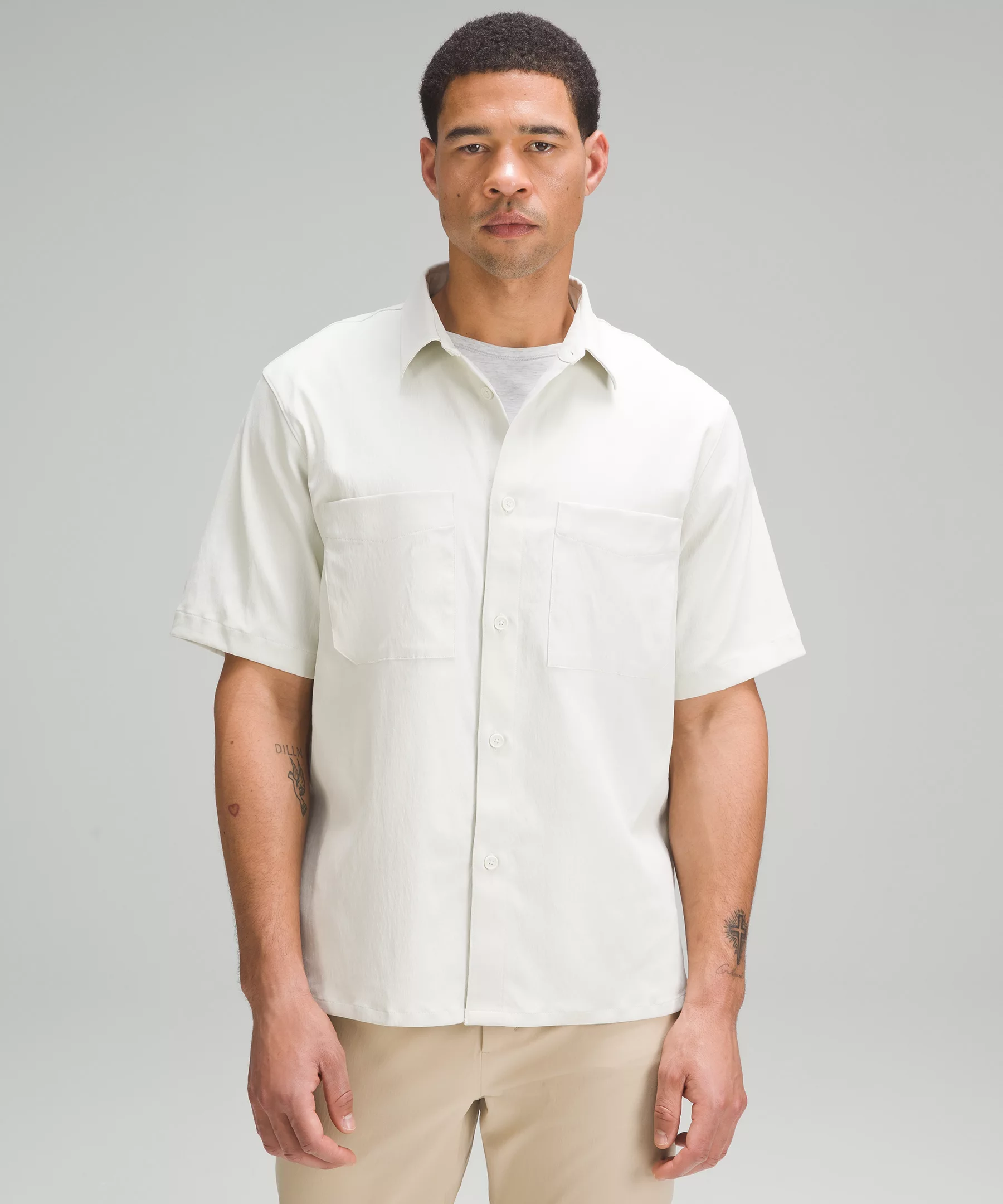 Relaxed-Fit Short Sleeve Button-Up bone