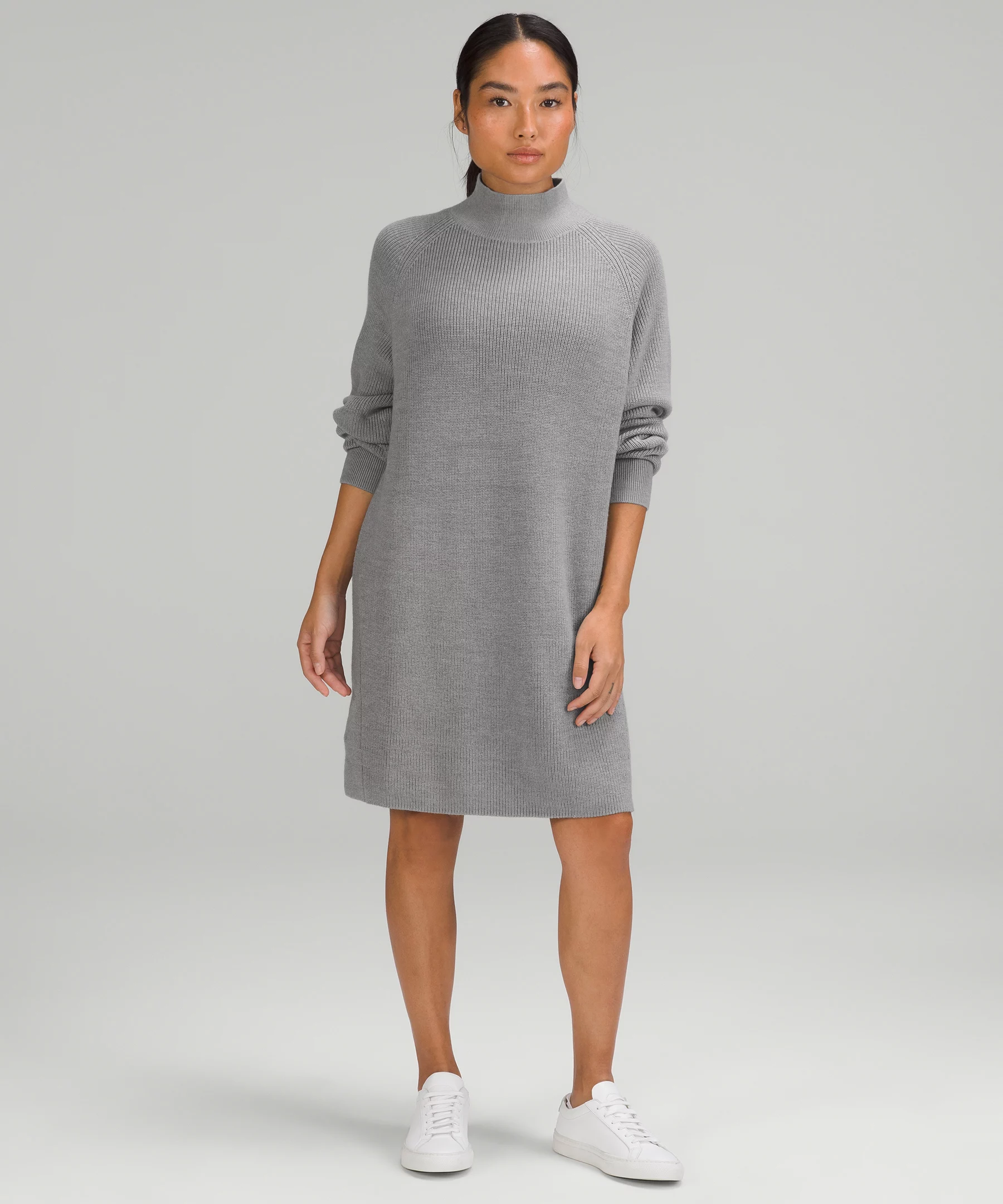 Merino Wool-Blend Knit Dress Heathered Gull Grey
