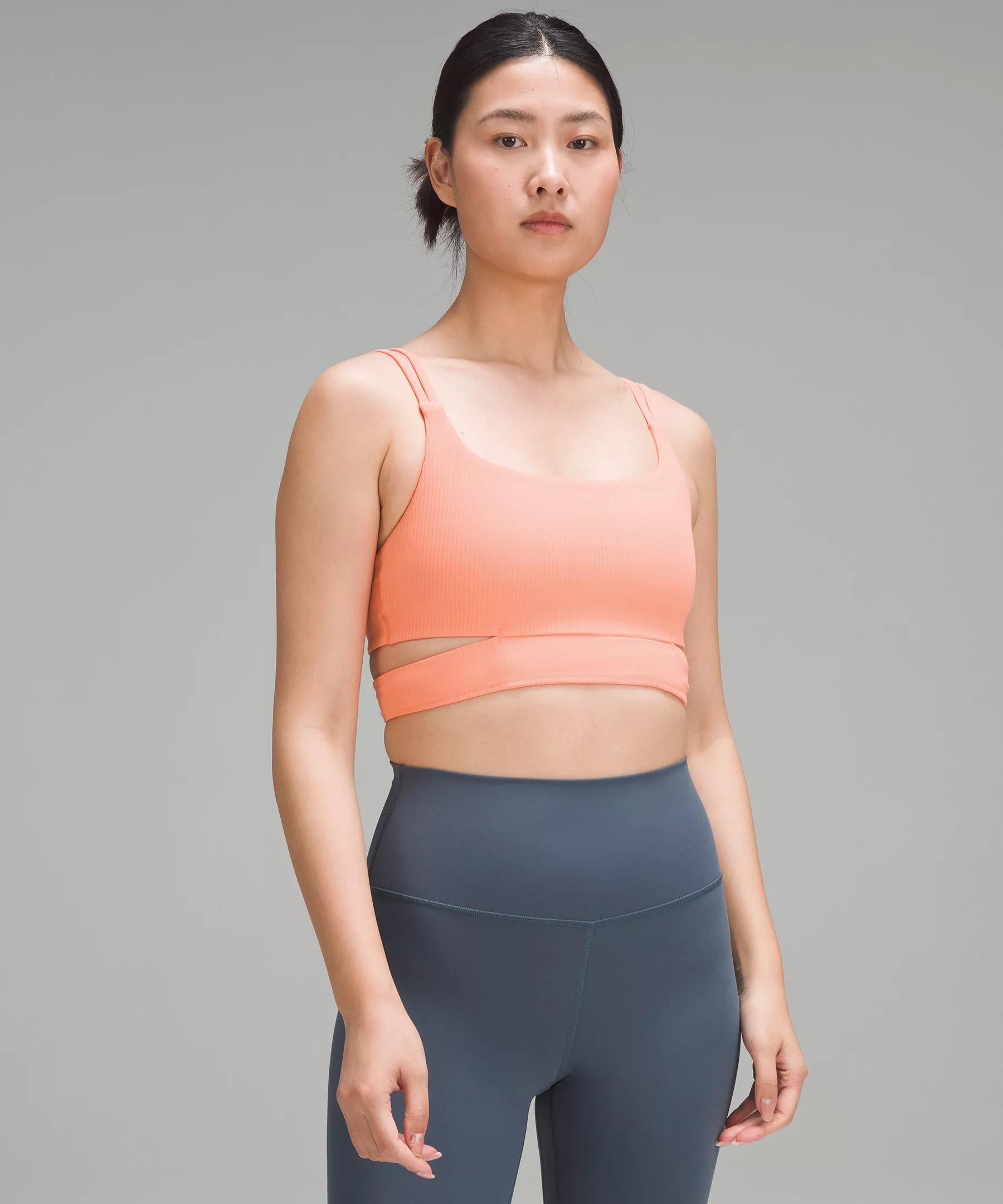 Ribbed Nulu Strappy Yoga Bra *Light Support, A/B Cup sunny coral