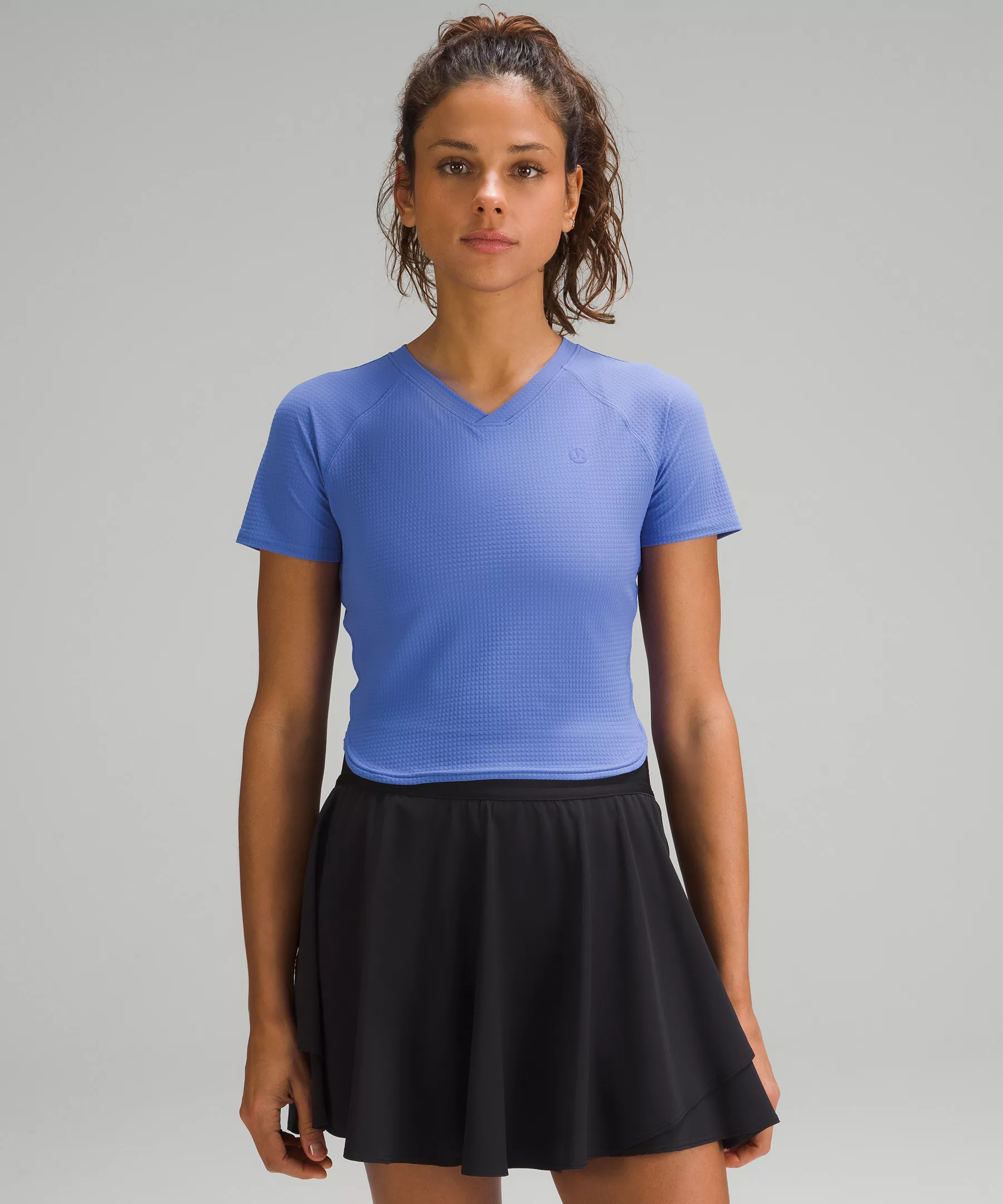 Grid-Texture Cropped Tennis Short-Sleeve Shirt Wild Indigo