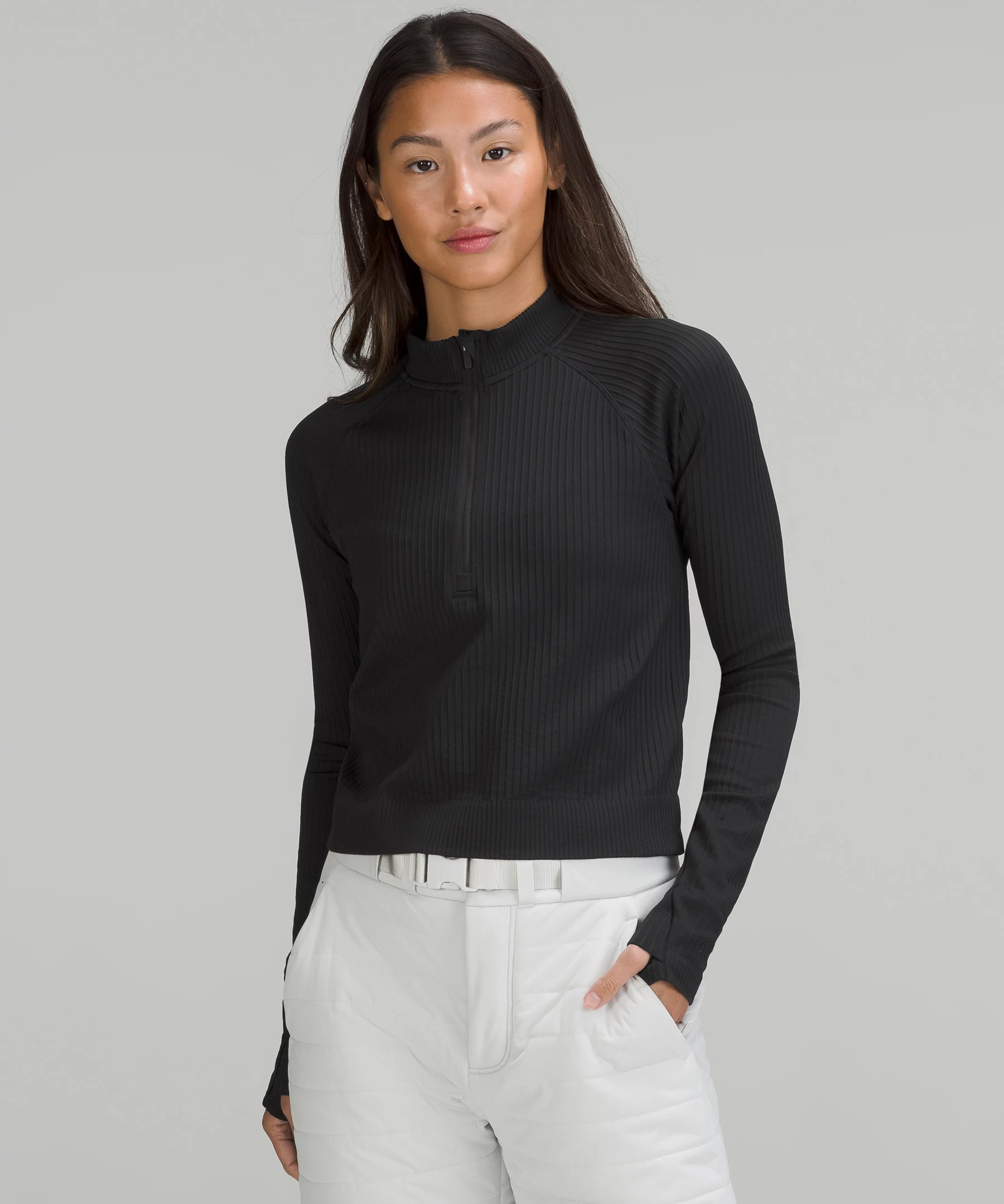 Rest Less Cropped Half Zip  Rib Black/Black