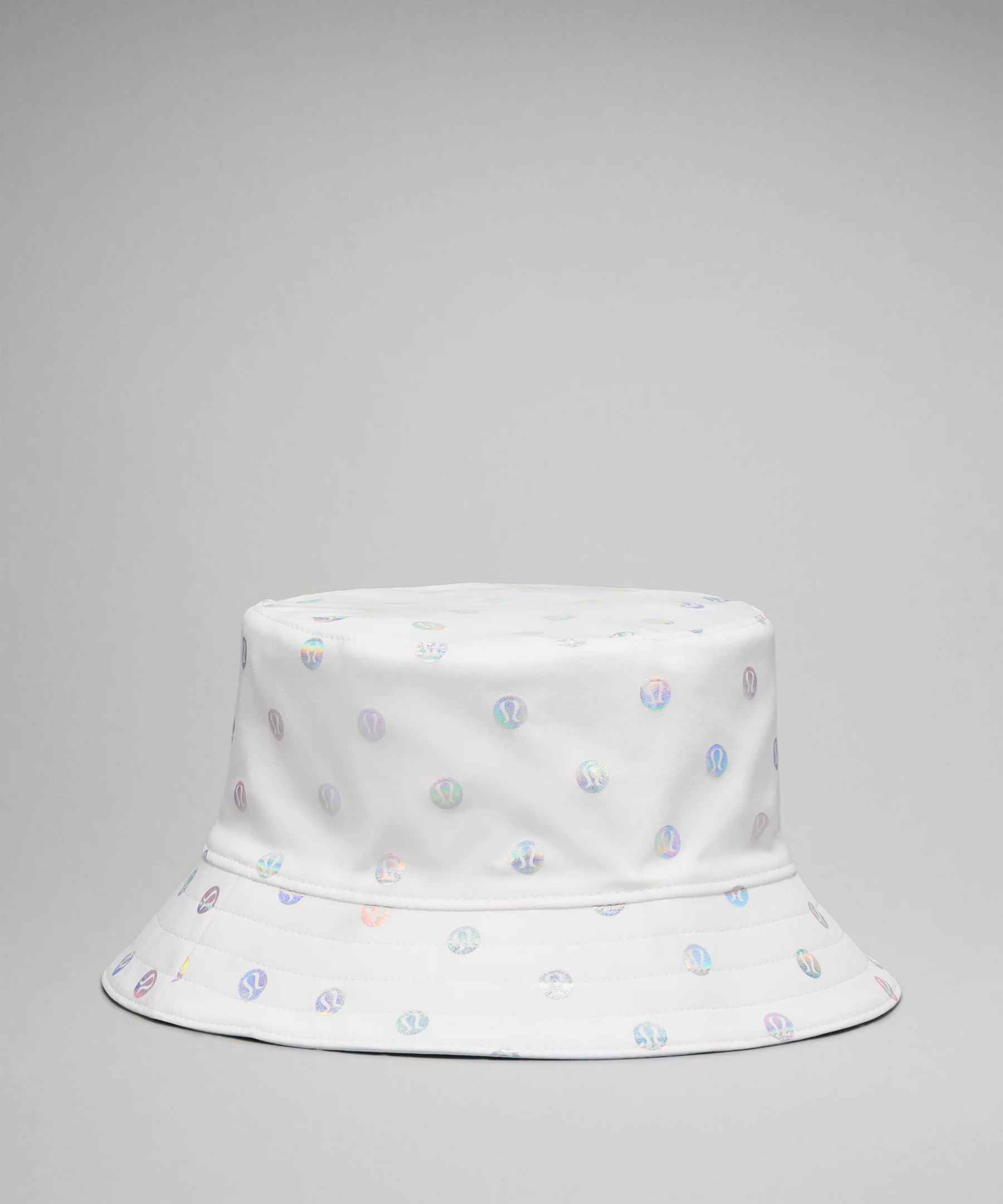 Both Ways Bucket Hat *Rainbow Polka Dot Logo Mini White Rainbow Foil/Powder Blue