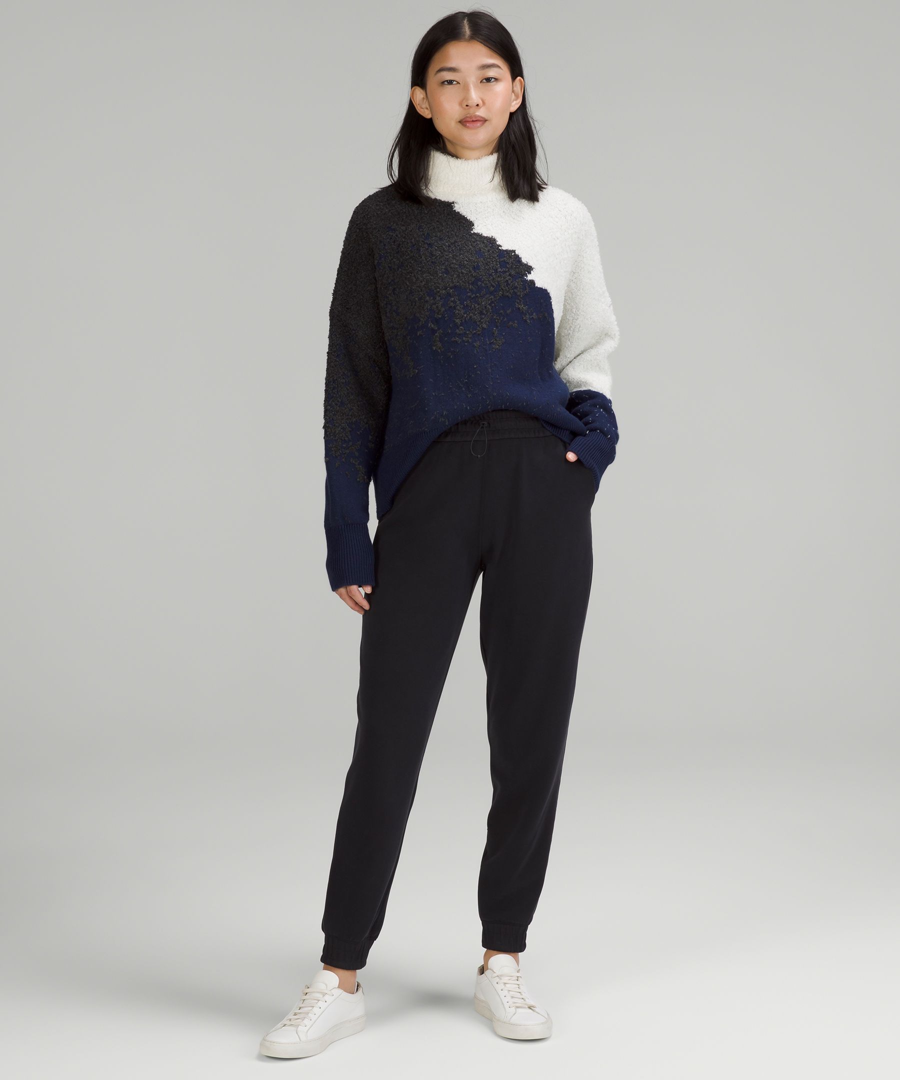 Ombre Knit Textured Turtleneck Bone/Mineral Blue/Graphite Grey