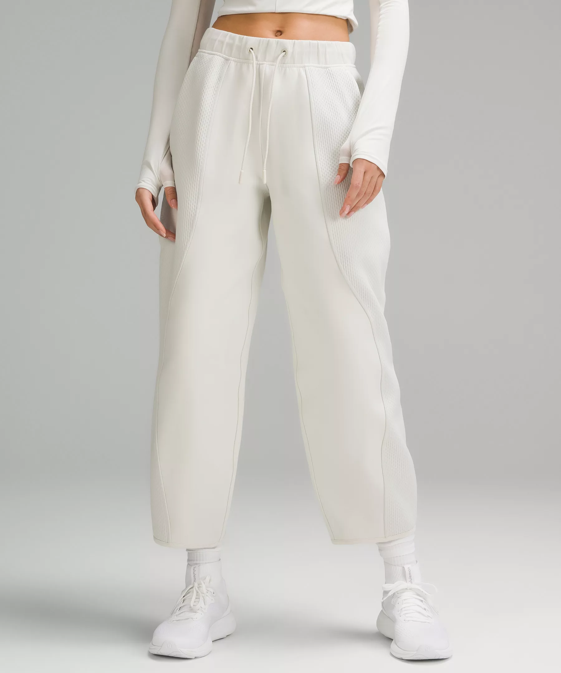 Mixed Fabric Relaxed-Fit Tapered High-Rise Pant bone