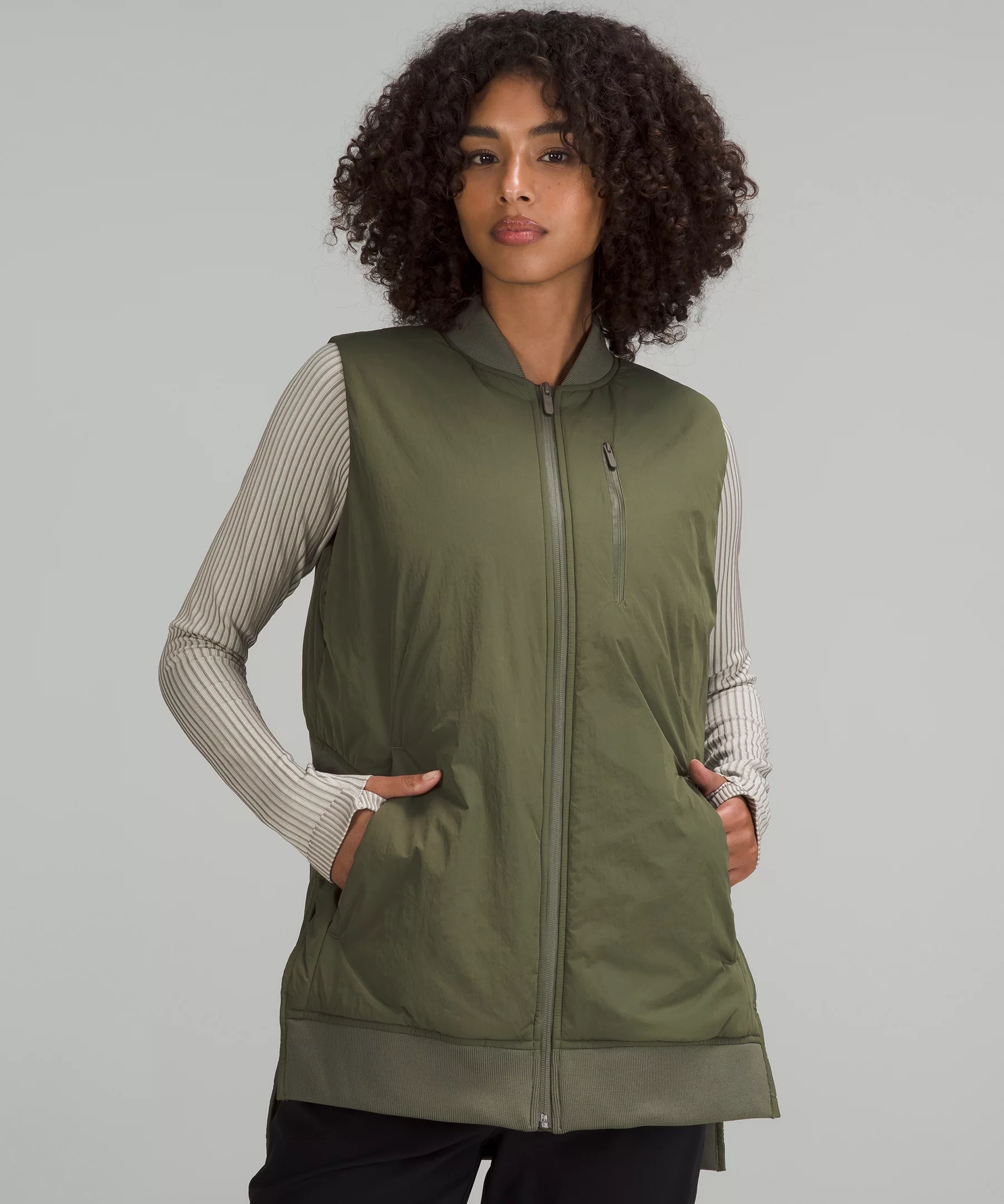 Long Insulated Bomber Vest Medium Olive