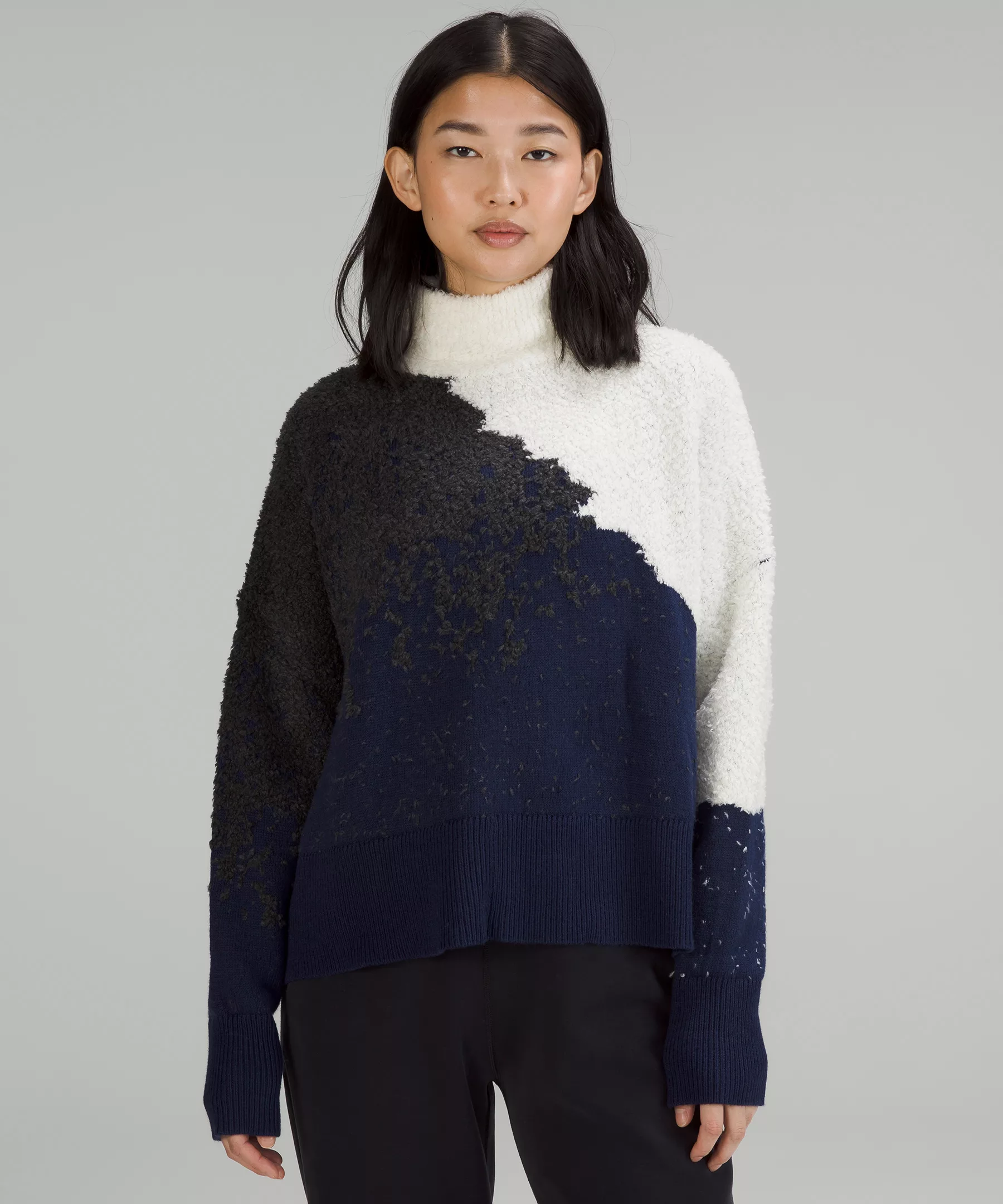 Ombre Knit Textured Turtleneck Bone/Mineral Blue/Graphite Grey