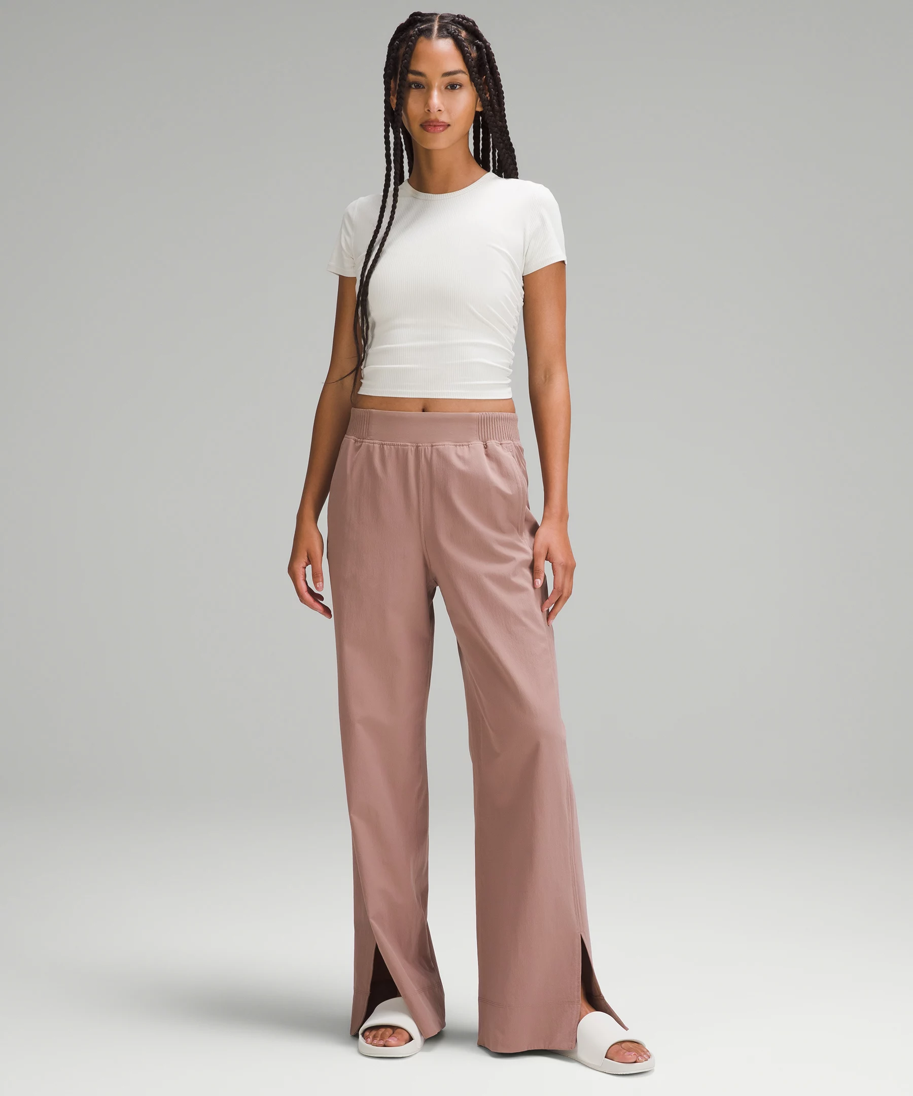 Stretch Woven Wide-Leg High-Rise Pant Twilight Rose