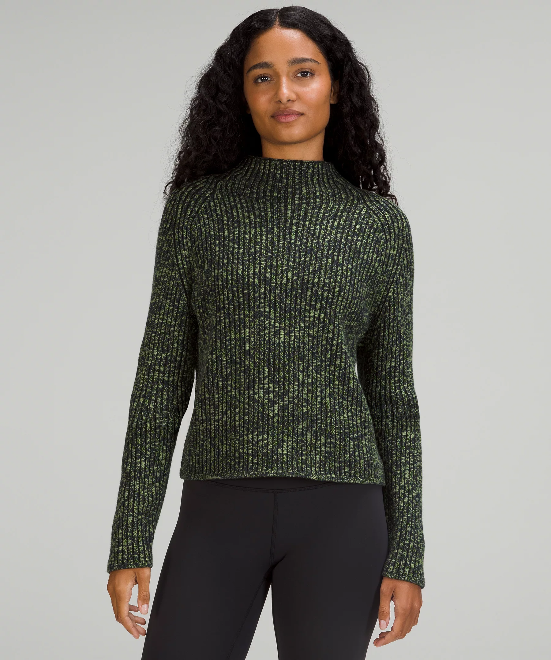 Cotton-Cashmere Blend Mock Neck Sweater Green Foliage/True Navy/Black Granite/Black
