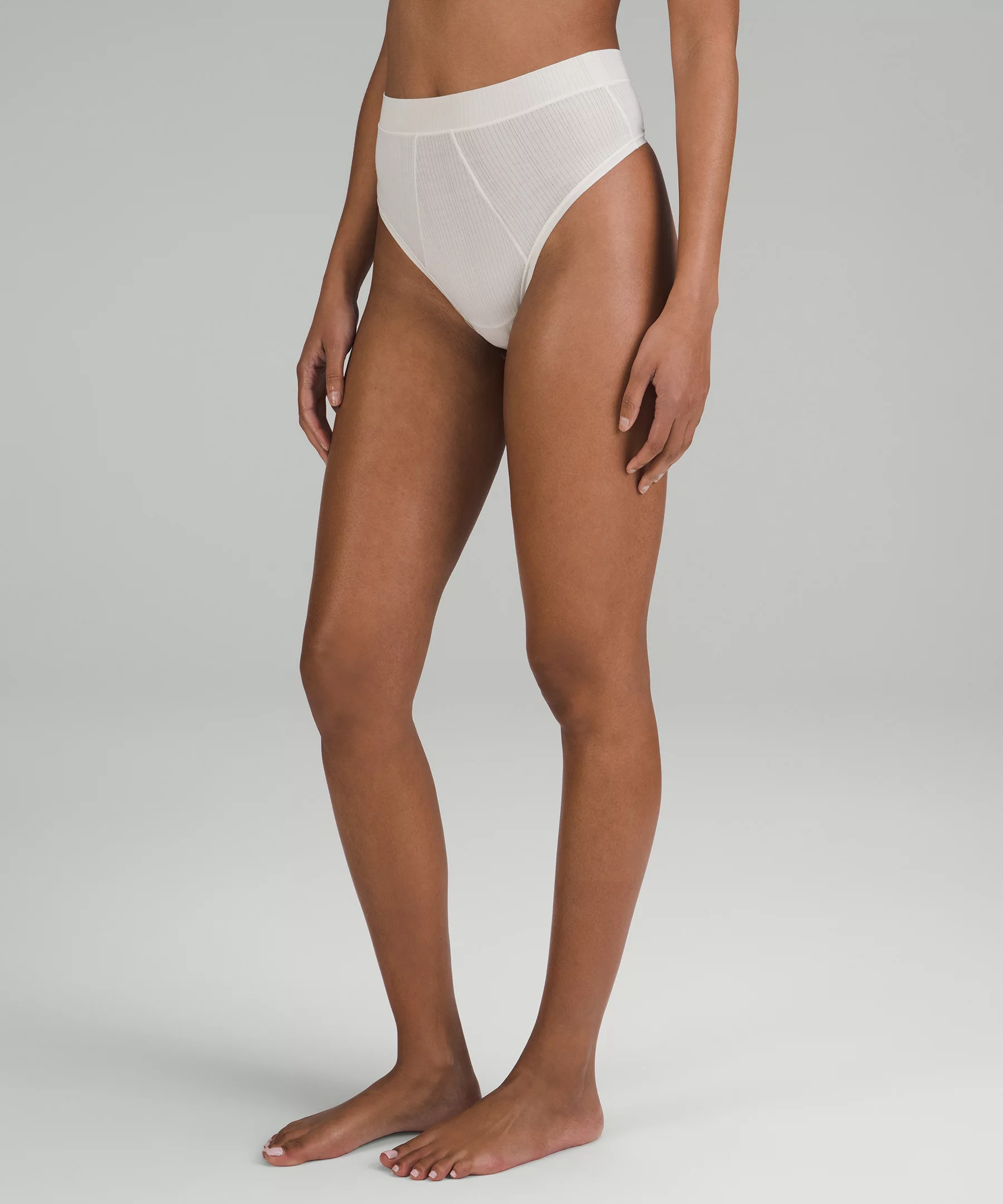 UnderEase Ribbed High-Waist Thong Underwear Bone/RIB