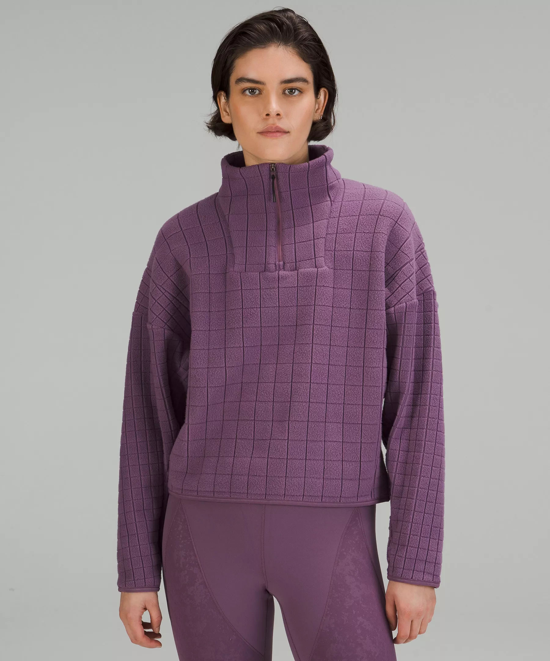 lululemon lab Textured-Grid Fleece Half Zip Engineered Sinker Jacquard Dusty Amethyst