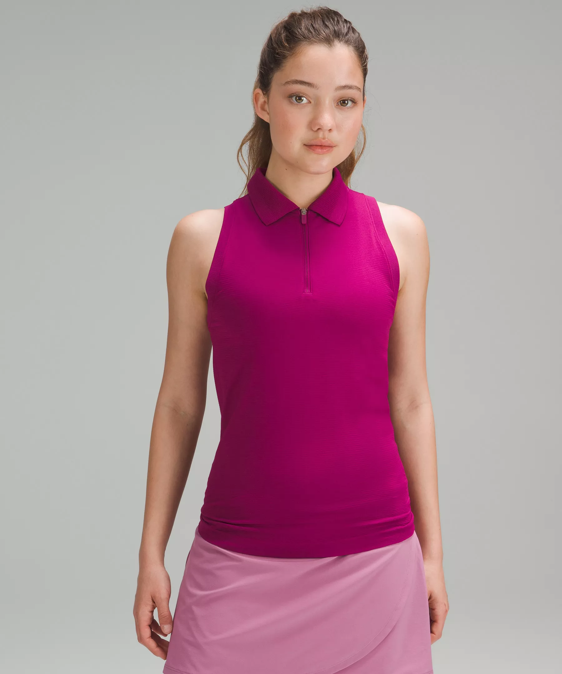 Swiftly Tech Sleeveless Half-Zip Polo Shirt Magenta Purple/Magenta Purple