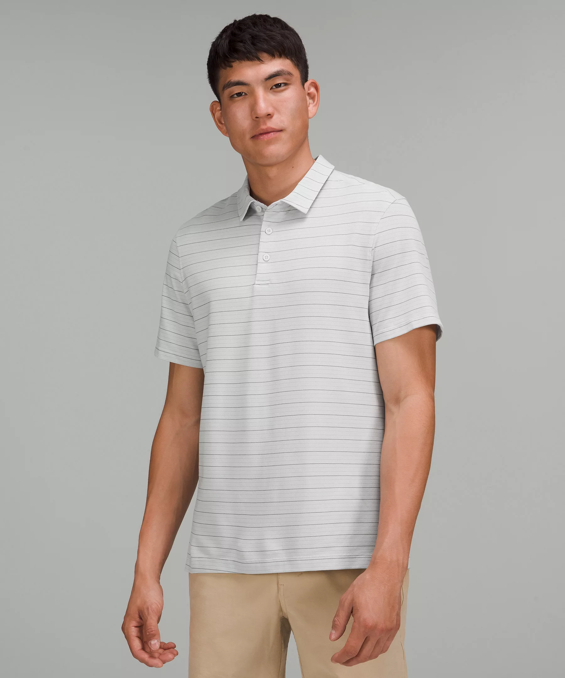 Evolution Short-Sleeve Polo Shirt *Pique Serenity Stripe Vapor Graphite Grey