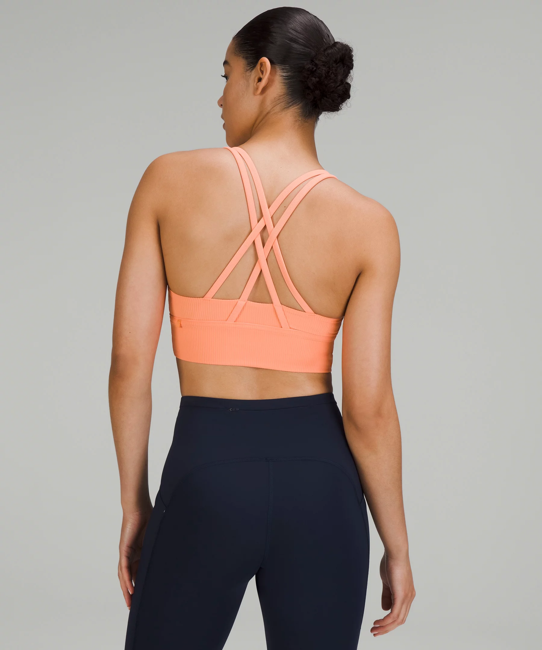 lululemon Energy Longline Ribbed Bra Luxtreme *Medium Support, B–D Cups sunny coral