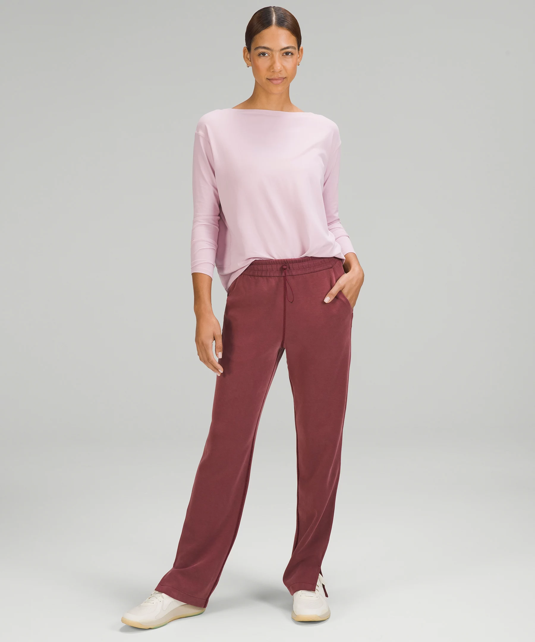 Brushed Softstreme Split-Hem High-Rise Pant Red Merlot