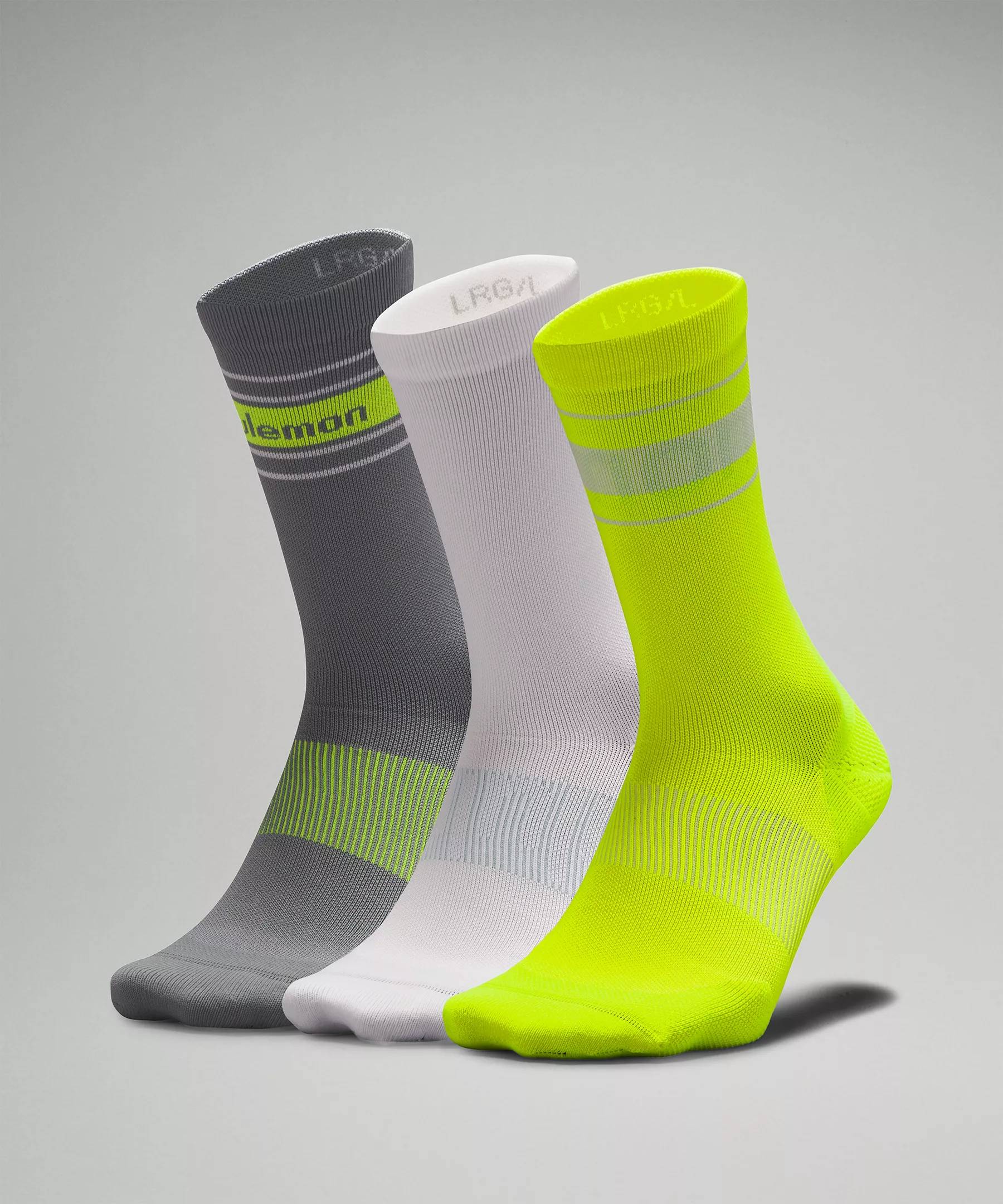 Men's Power Stride Crew Sock 3 Pack Highlight Yellow/White/Rhino Grey