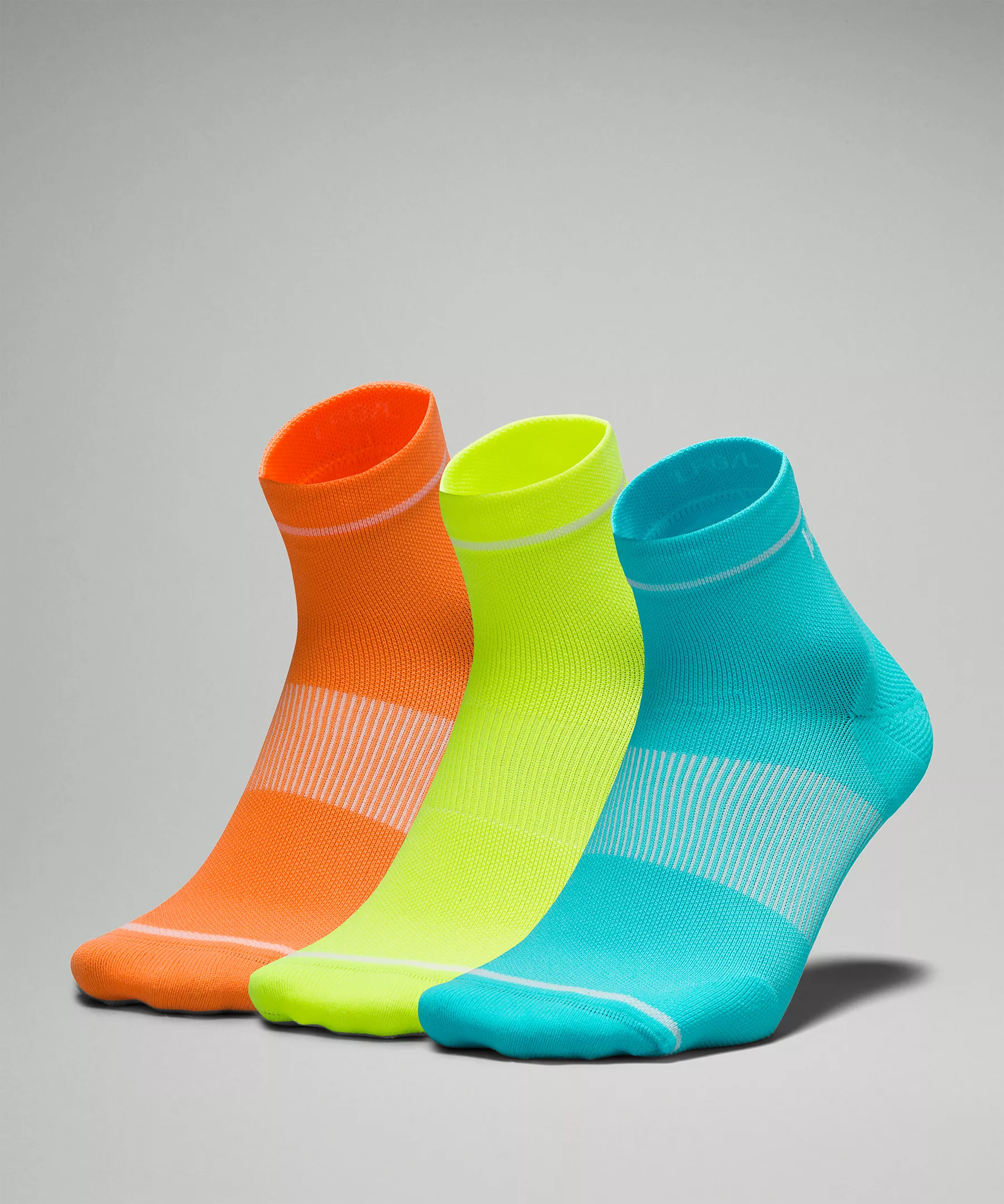 Men's Power Stride Ankle Sock Stripe *3 Pack Electric Turquoise/Highlight Yellow/Orange Frappe