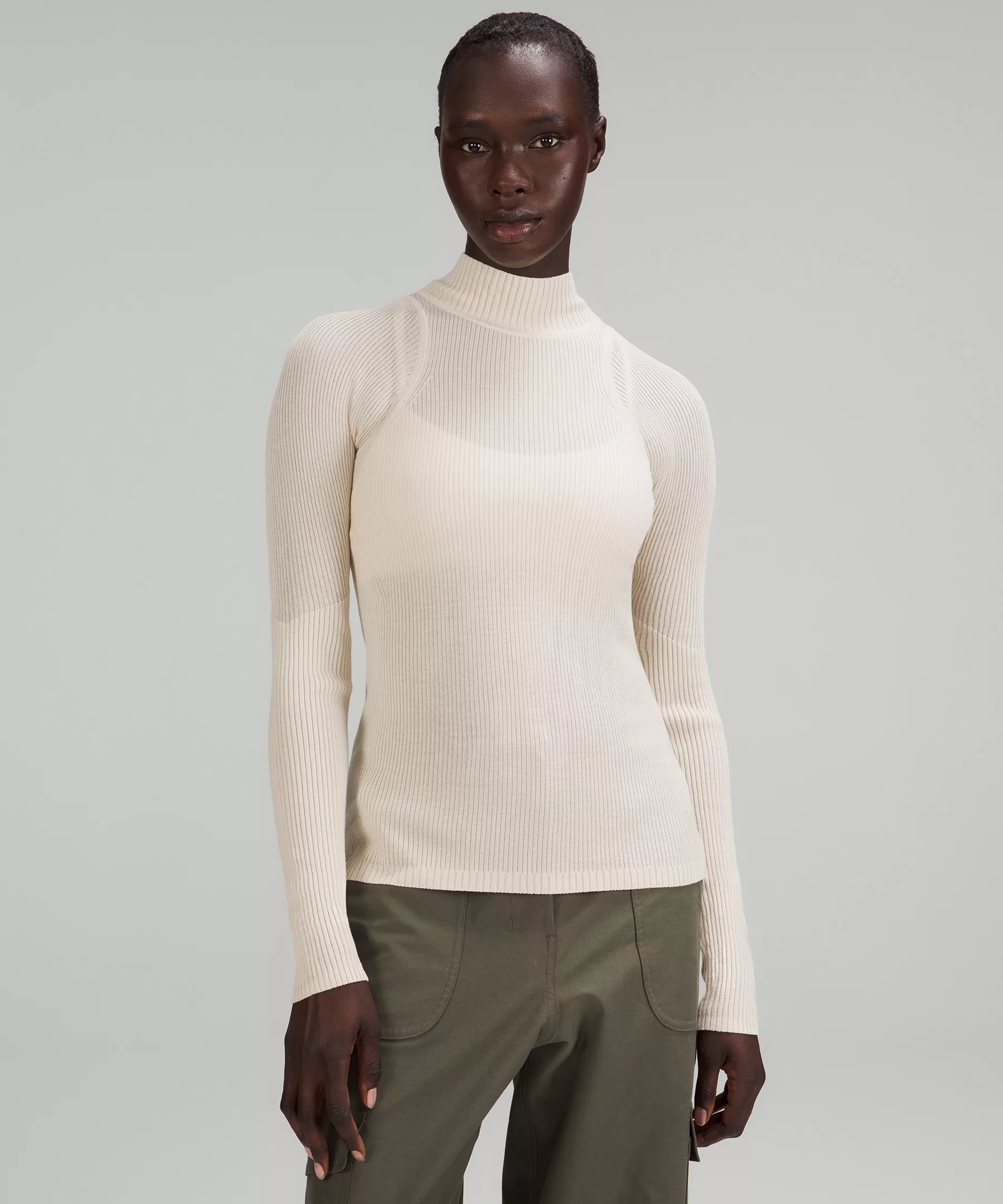 Merino Wool Mockneck Light Sweater Natural Ivory