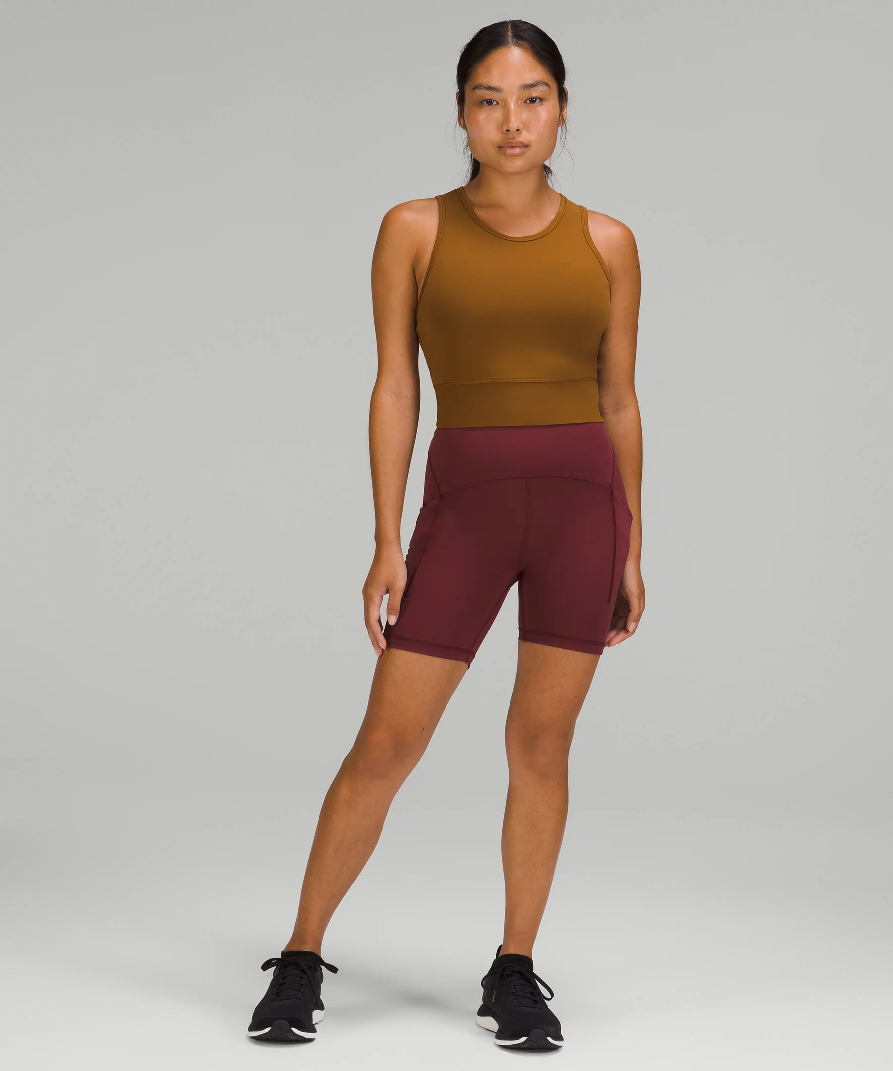 Mesh-Back Training Cropped Tank Top Rich Caramel