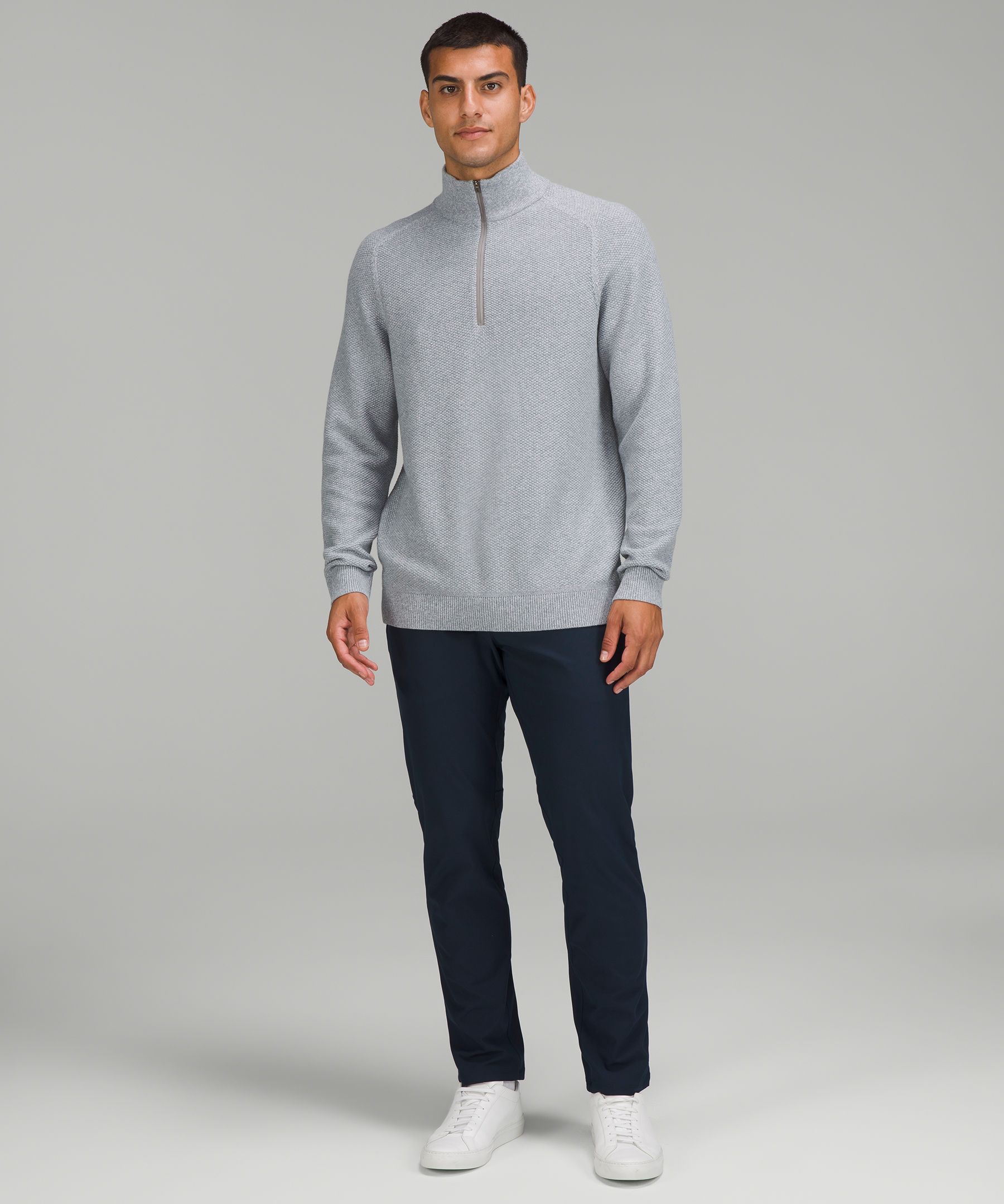 Textured Knit Half-Zip Sweater Heathered Gull Grey