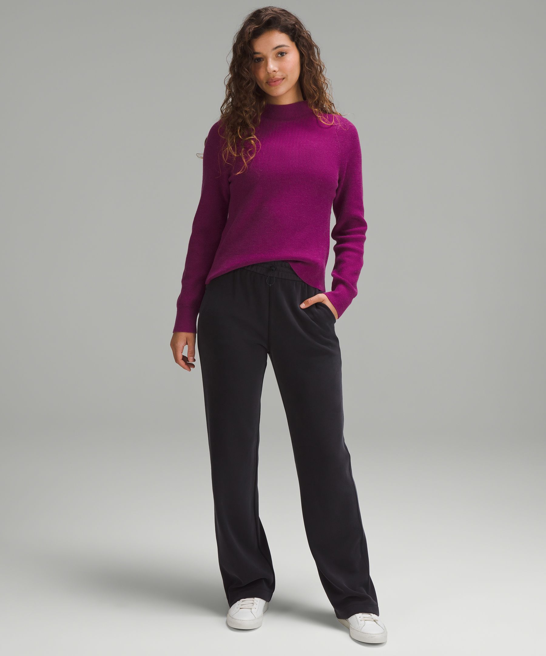 Cotton-Blend Mock-Neck Sweater Heathered Wild Berry