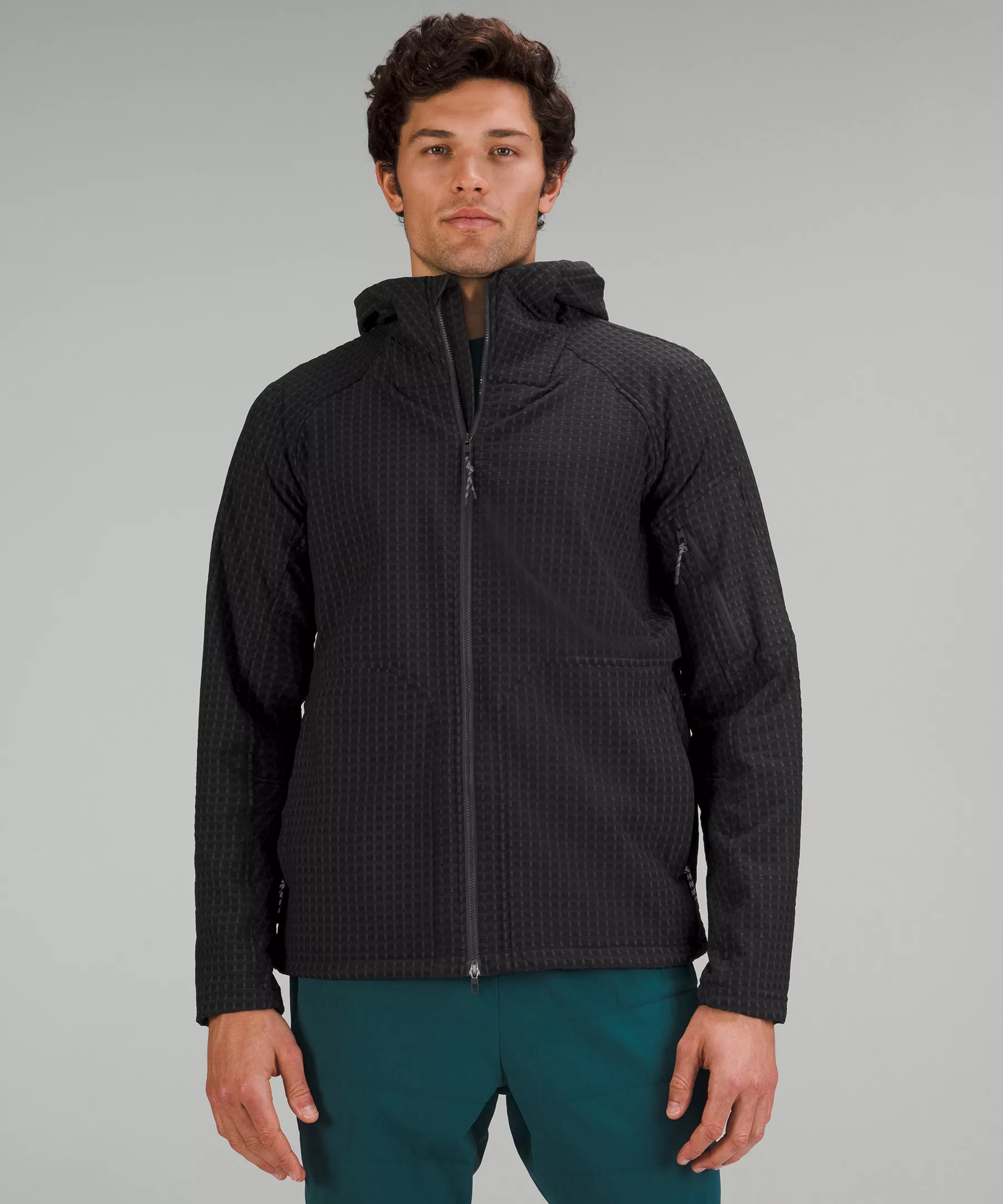 Water-Repellent Grid Fleece Hiking Jacket Black/Graphite Grey