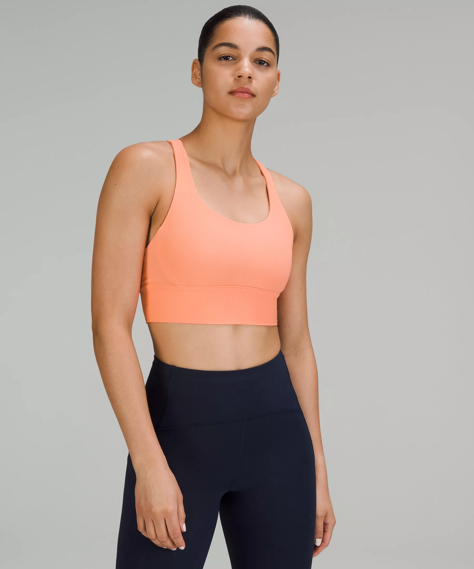 lululemon Energy Longline Ribbed Bra Luxtreme *Medium Support, B–D Cups sunny coral