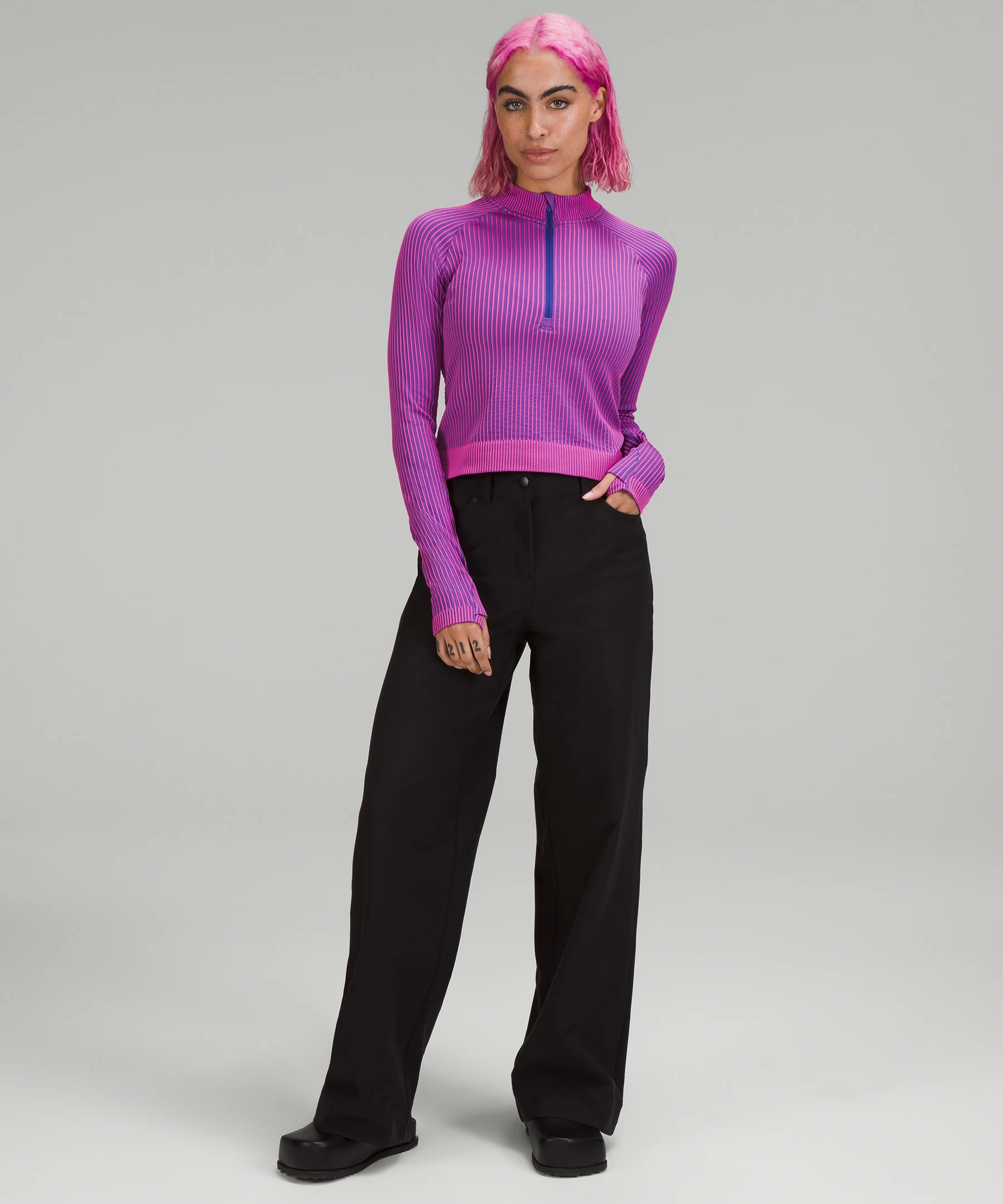 Rest Less Cropped Half Zip  Rib Psychic/Sonic Pink