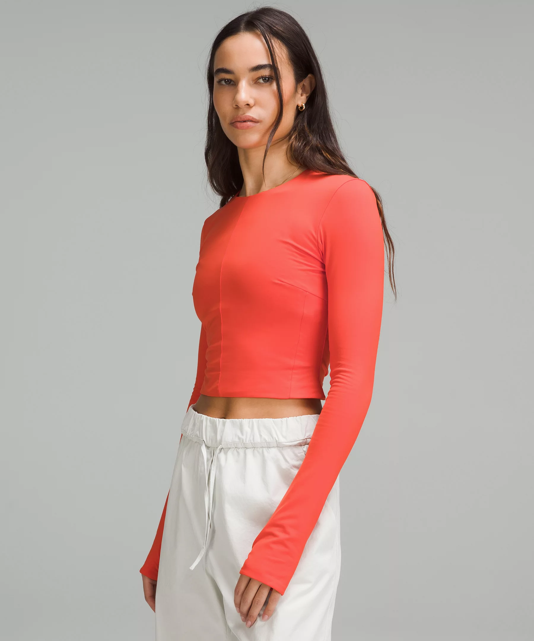 Tight-Fit Lined Long-Sleeve Shirt Solar Orange