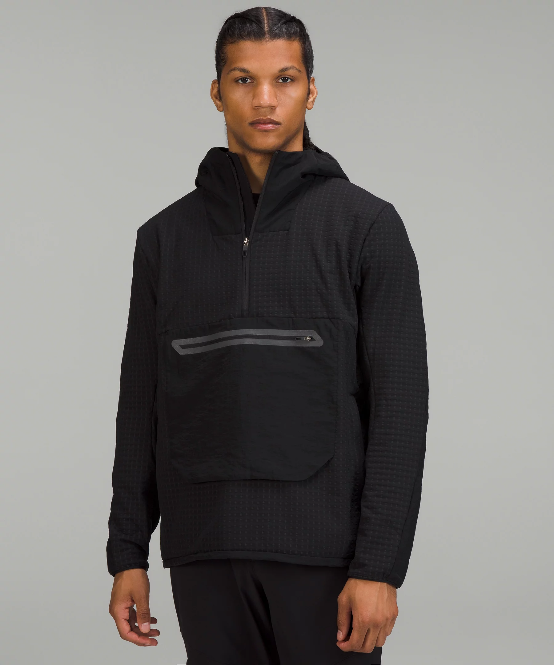 Water-Repellent Fleece Hiking Anorak Black