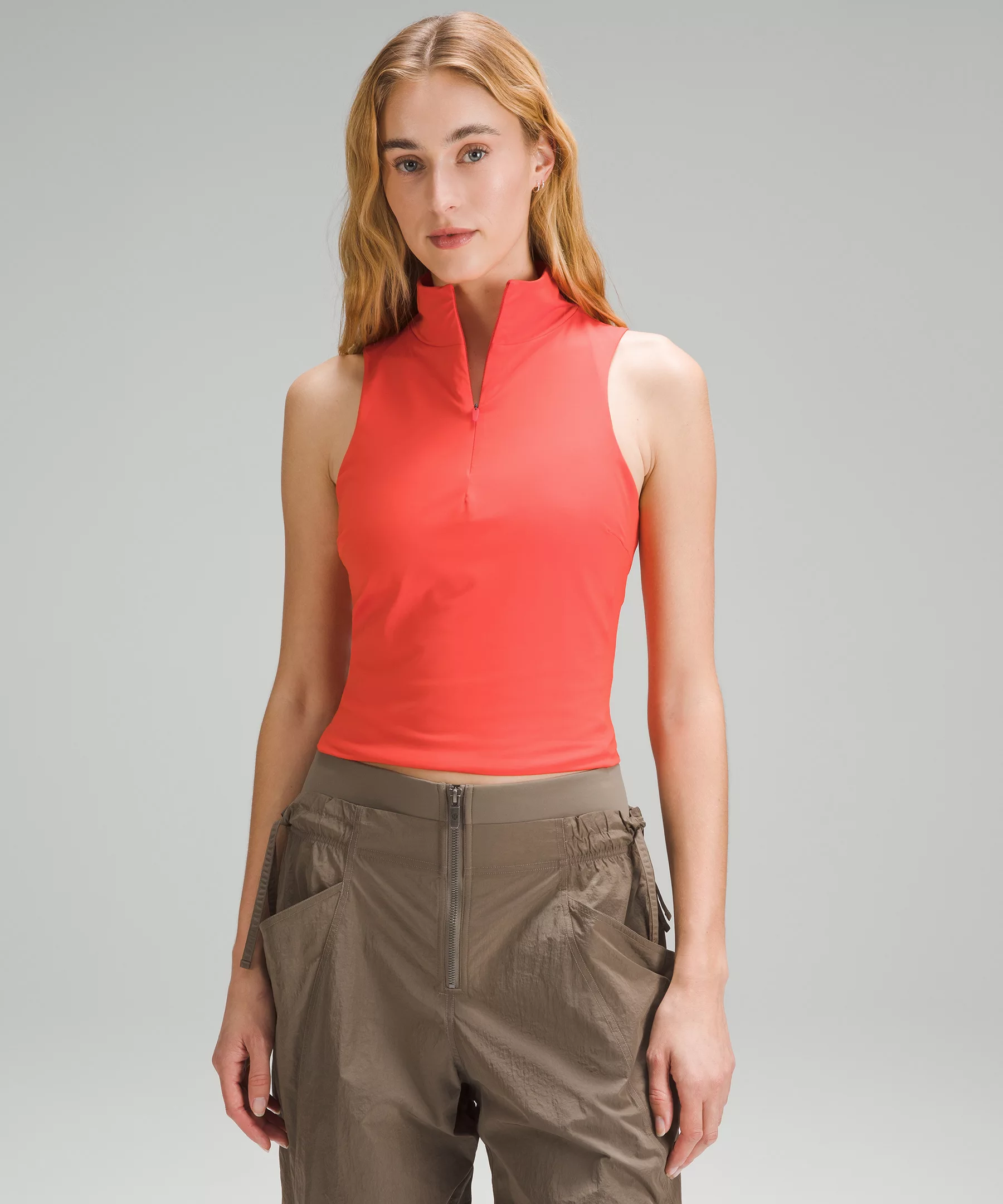 Tight-Fit Lined Half-Zip Tank Top *Online Only Solar Orange
