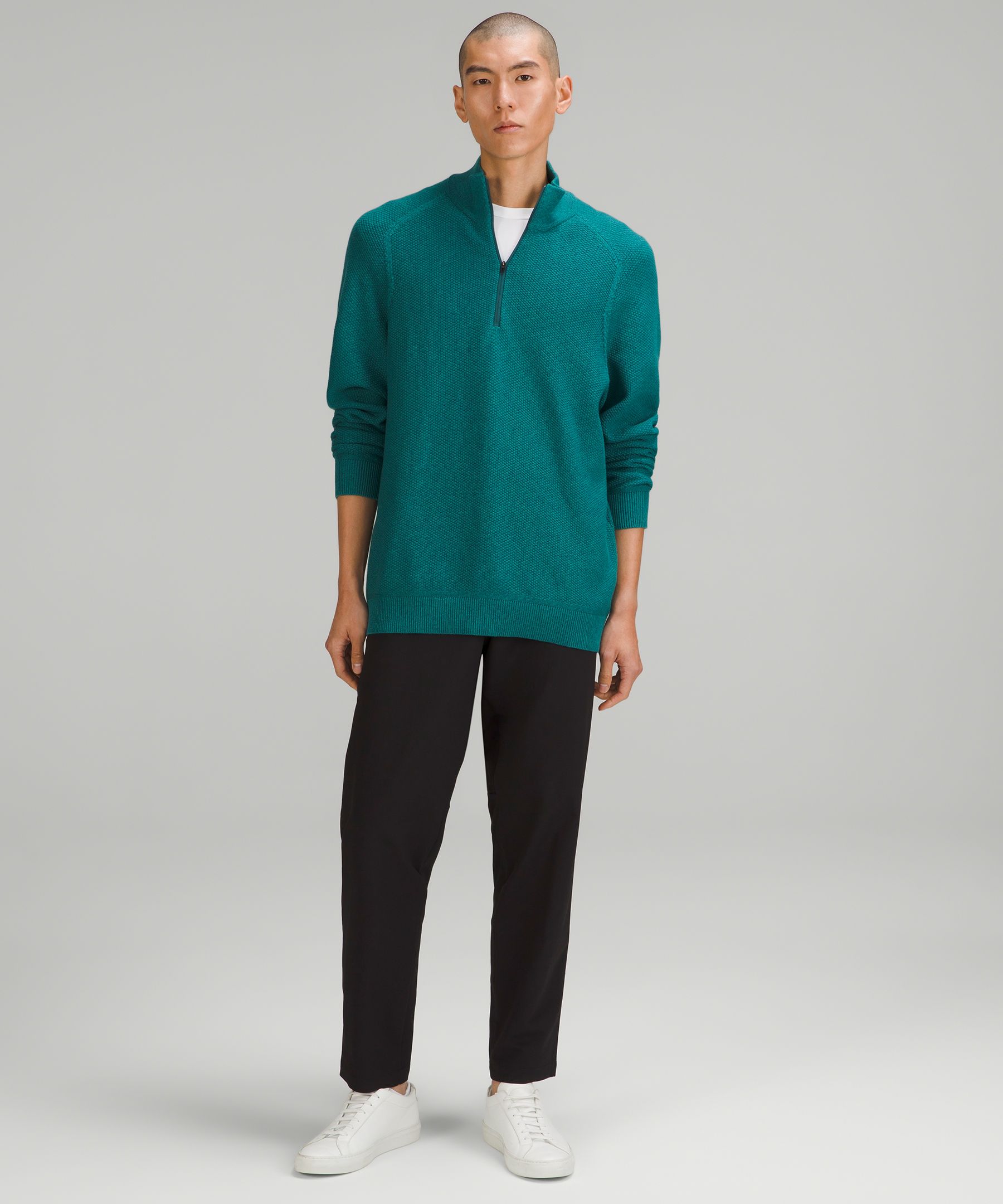 Textured Knit Half-Zip Sweater Heathered Green Jasper