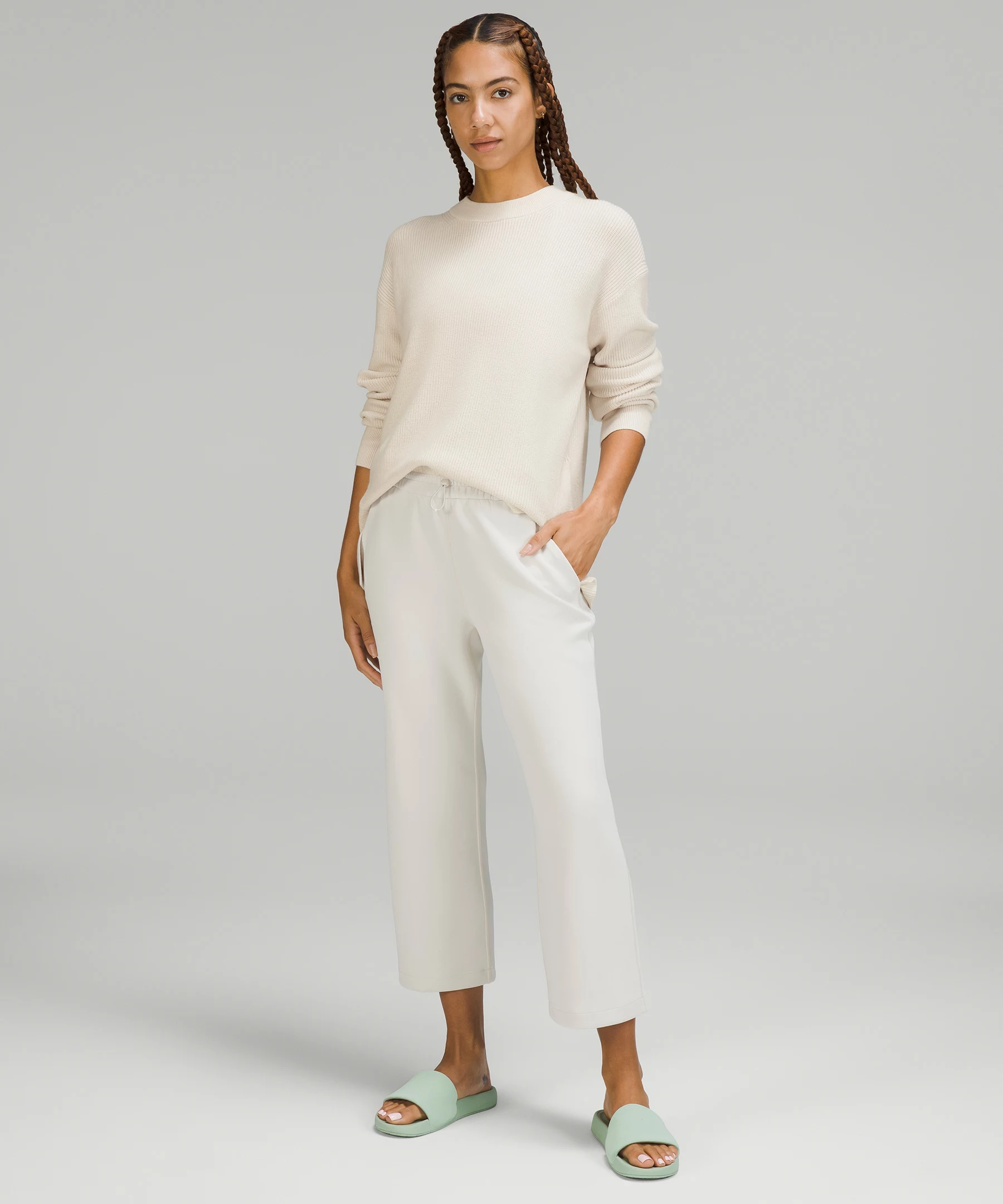 Merino Wool-Blend Ribbed Crewneck Sweater White Opal