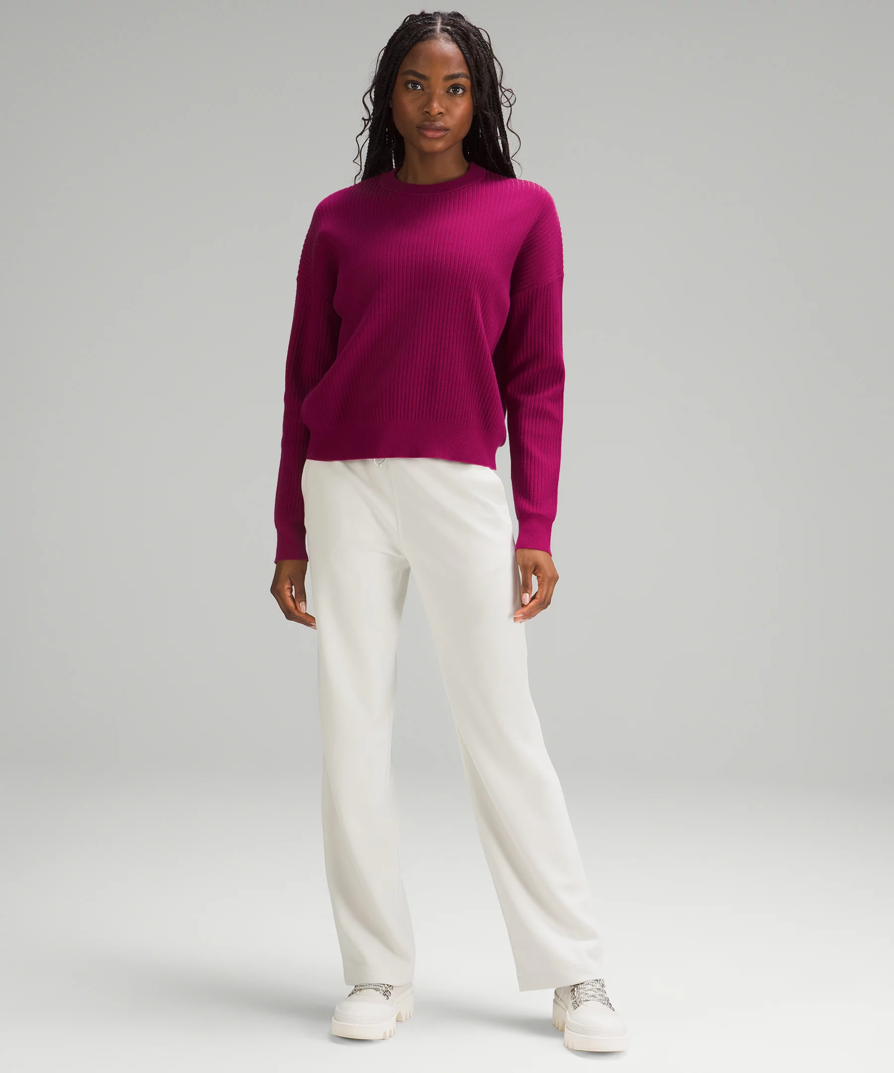 Cotton-Blend Ribbed Sweater Wild Berry/Ripened Raspberry