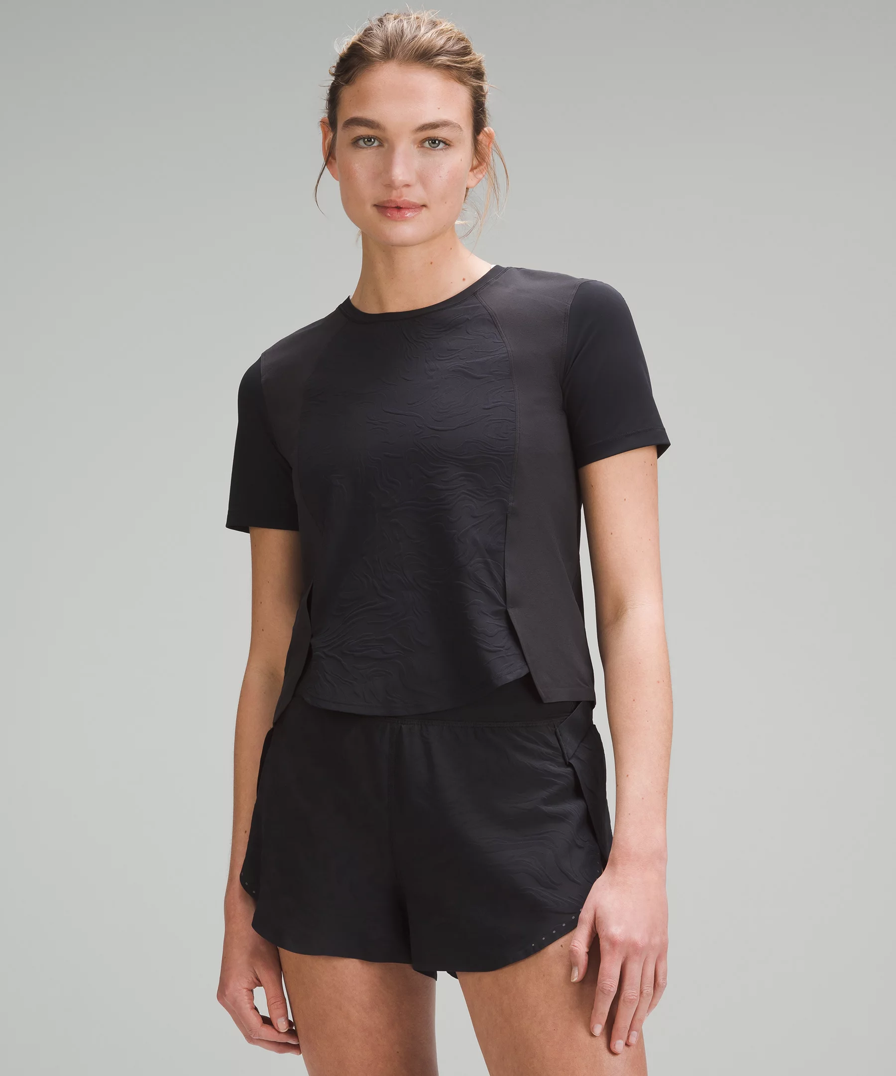 Lightweight Stretch Running T-Shirt *Airflow In-Sense Emboss Mini Black/Black