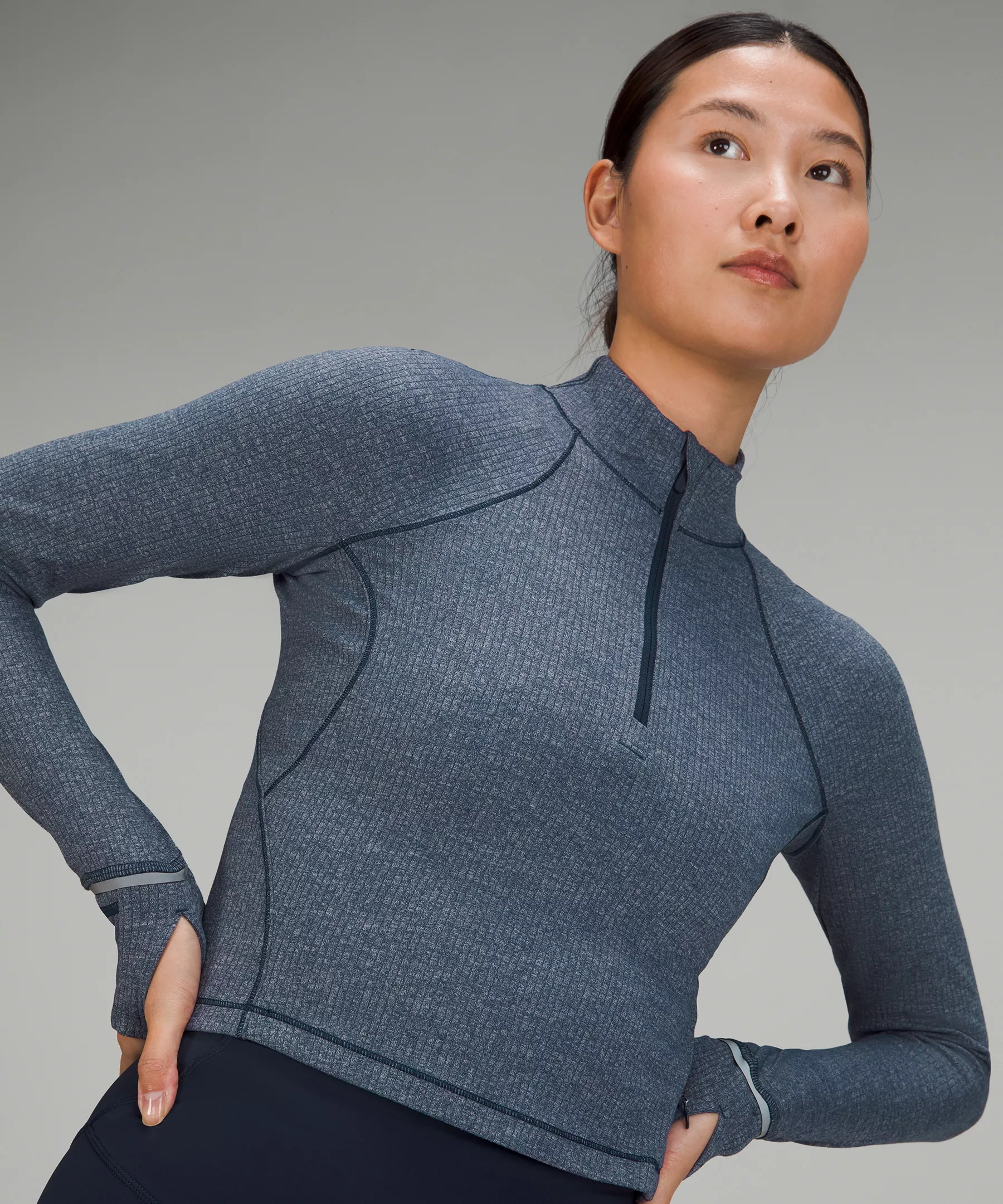 It's Rulu Run Cropped Half Zip *Ribbed Heathered True Navy