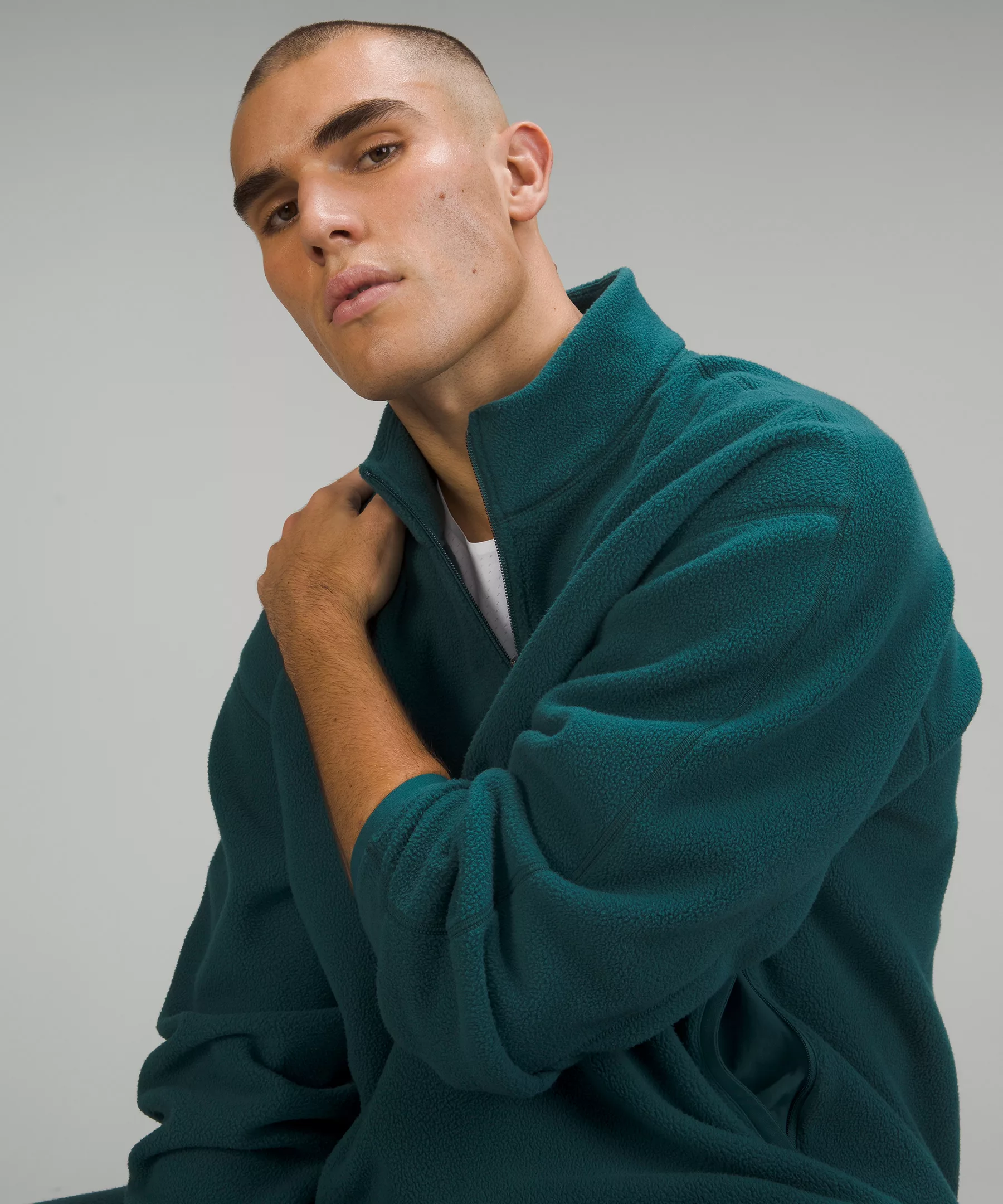 Oversized-Fit Fleece Half Zip Green Jasper