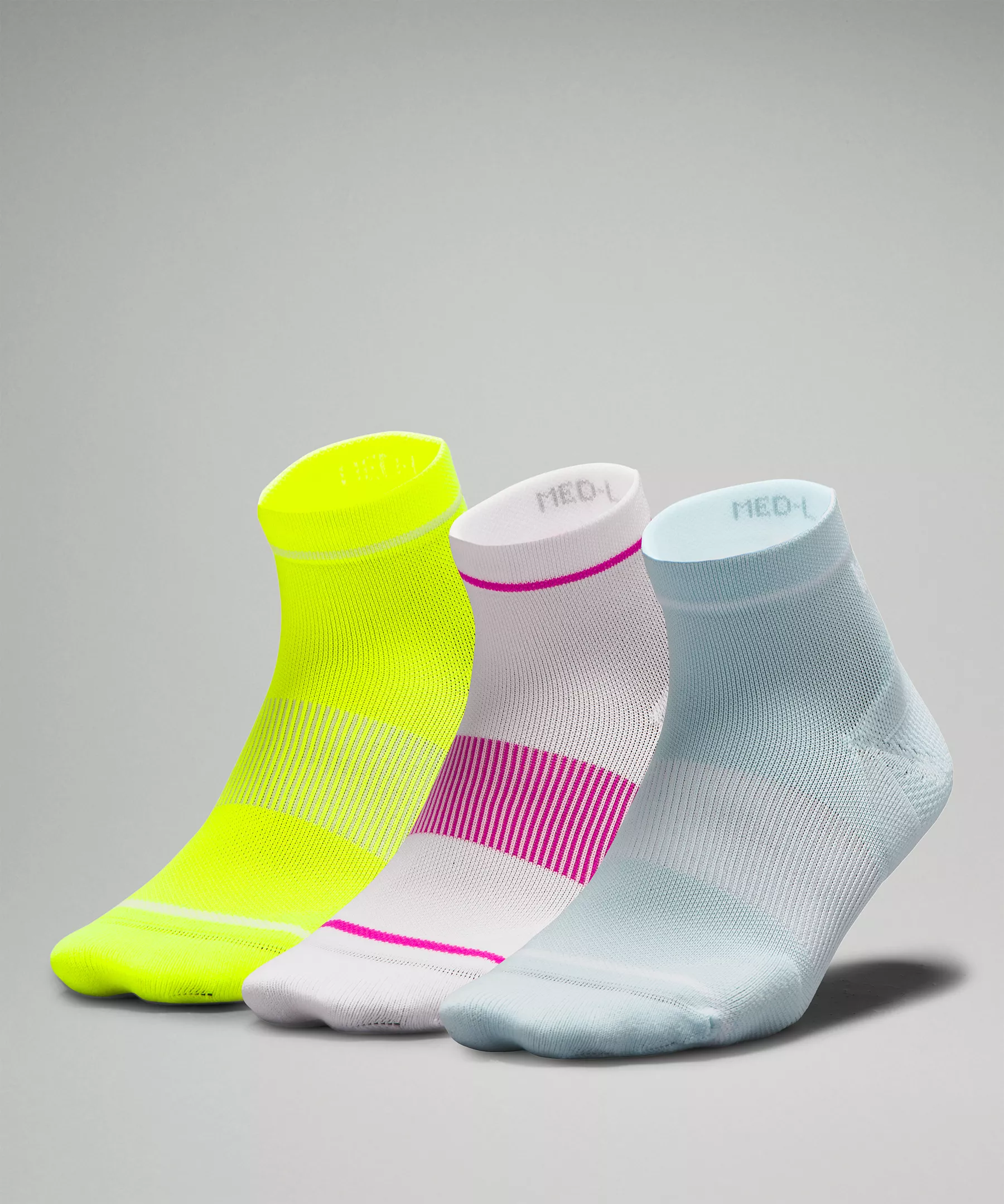 Women's Power Stride Ankle Sock 3 Pack *Stripe Powder Blue/White/Highlight Yellow
