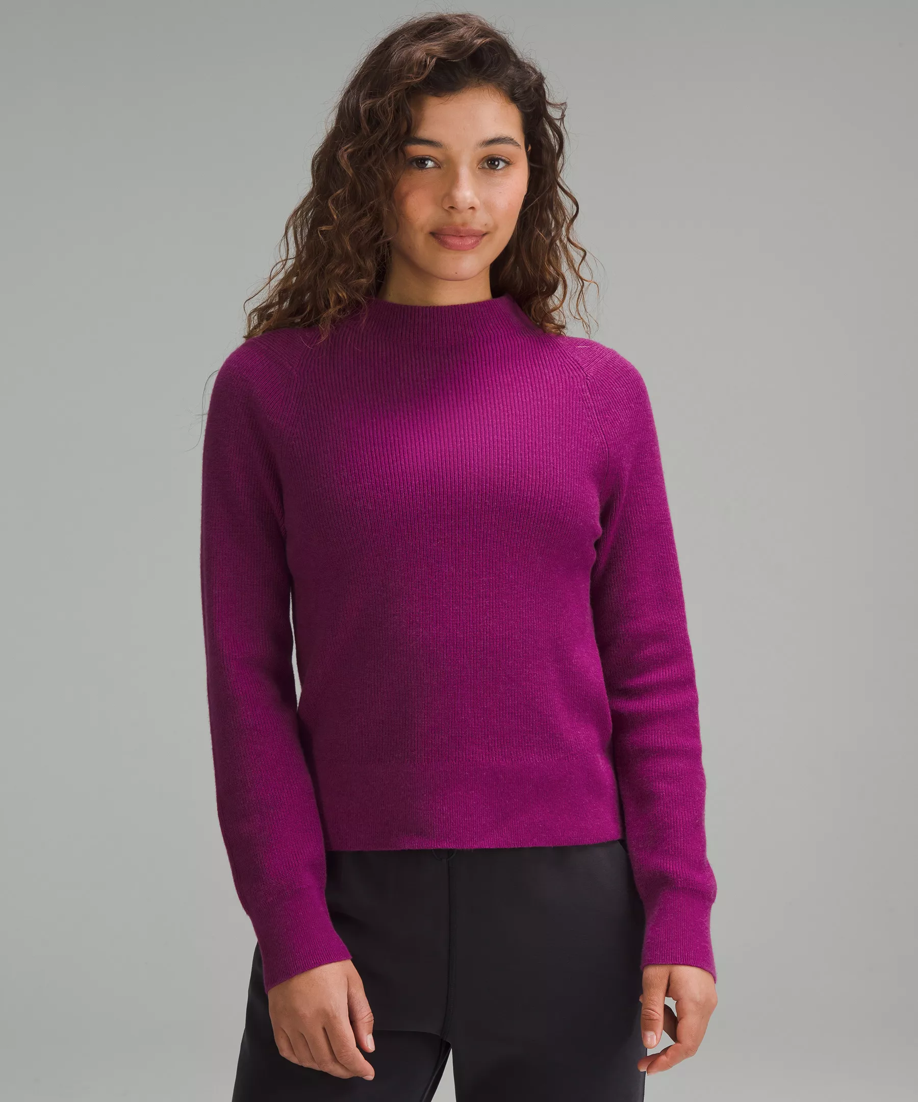Cotton-Blend Mock-Neck Sweater Heathered Wild Berry