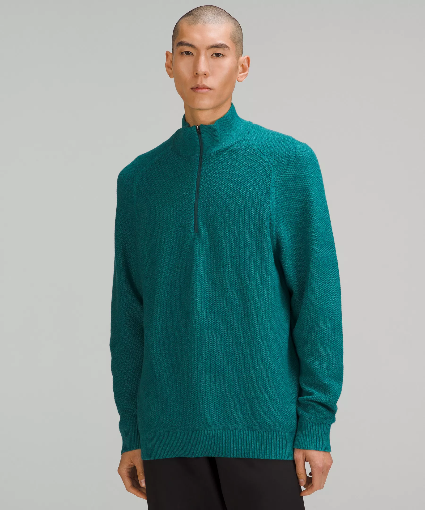 Textured Knit Half-Zip Sweater Heathered Green Jasper